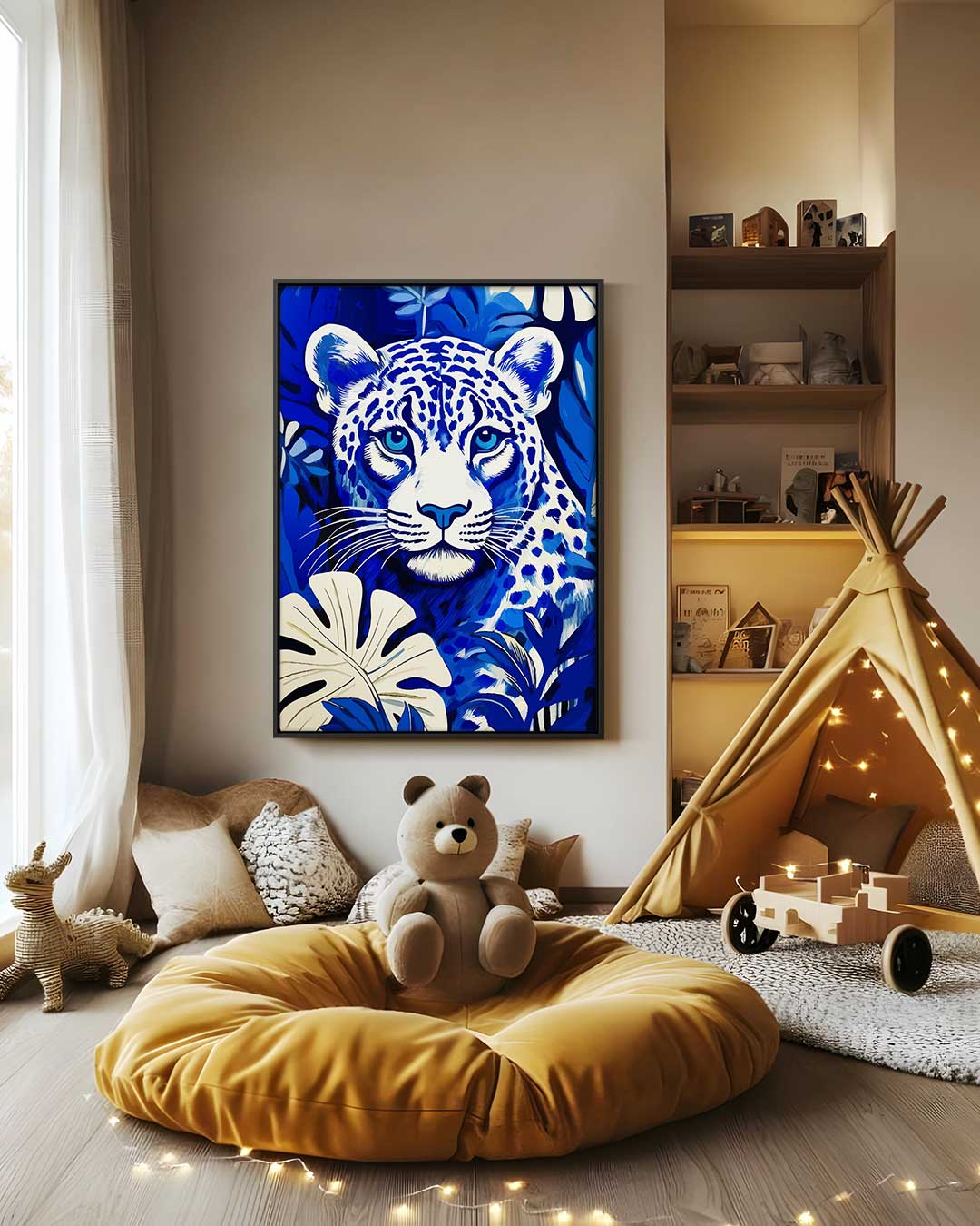 Blauwe Jungleluipaard Kunstwerk Kunstwerk-canvas-dibond-plexiglas-wanddecoratie-WallArtistic