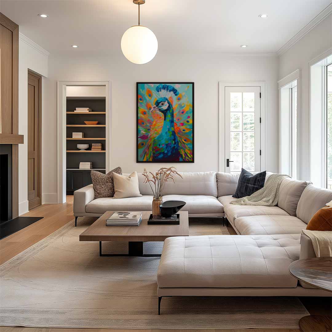 Kleurrijke Pauw in Volle Glorie Kunstwerk-canvas-dibond-plexiglas-wanddecoratie-WallArtistic