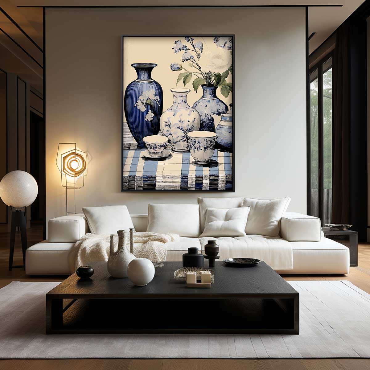 Tijdloze Elegantie in Blauw en Wit Kunstwerk-canvas-dibond-plexiglas-wanddecoratie-WallArtistic