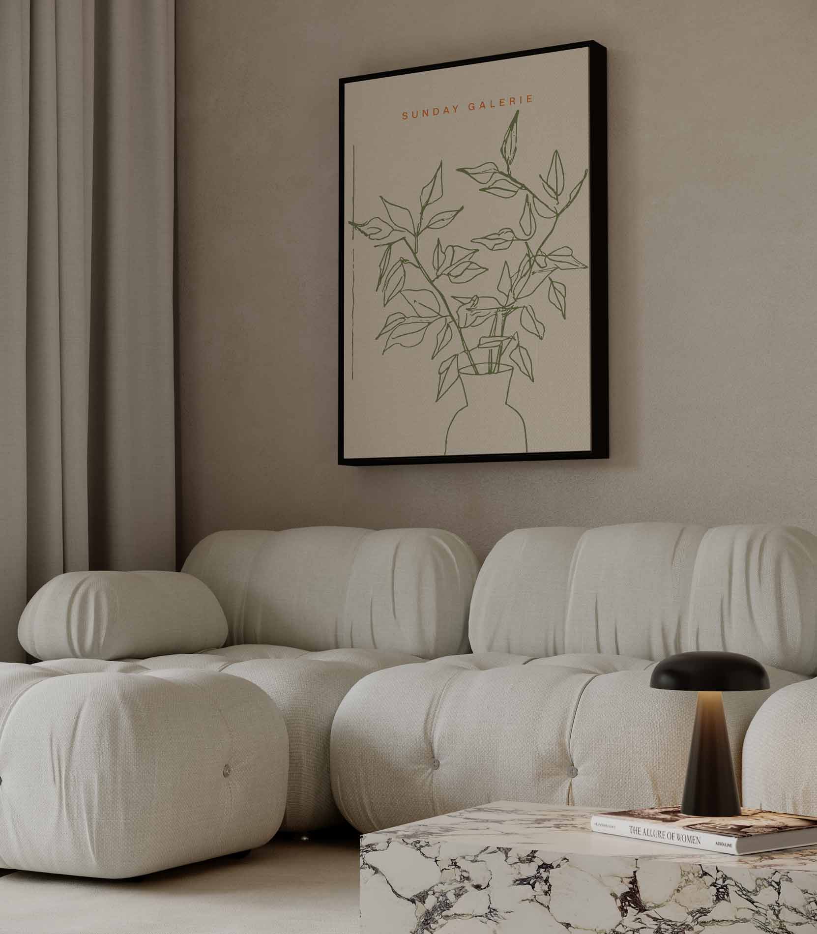 Botanische Lijntekening op Canvas Kunstwerk-canvas-dibond-plexiglas-wanddecoratie-WallArtistic