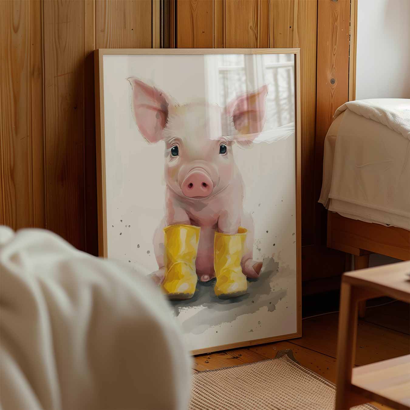 Schattig Varkentje in Gele Regenlaarsjes Poster