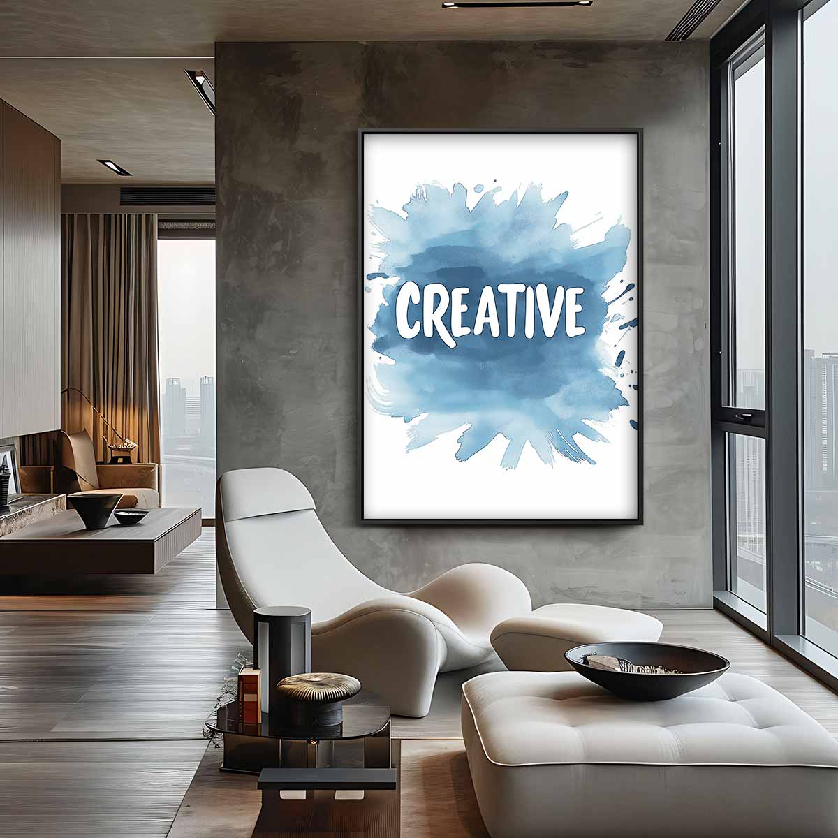 Creatieve Blauwe Verfspetters Kunstwerk-canvas-dibond-plexiglas-wanddecoratie-WallArtistic