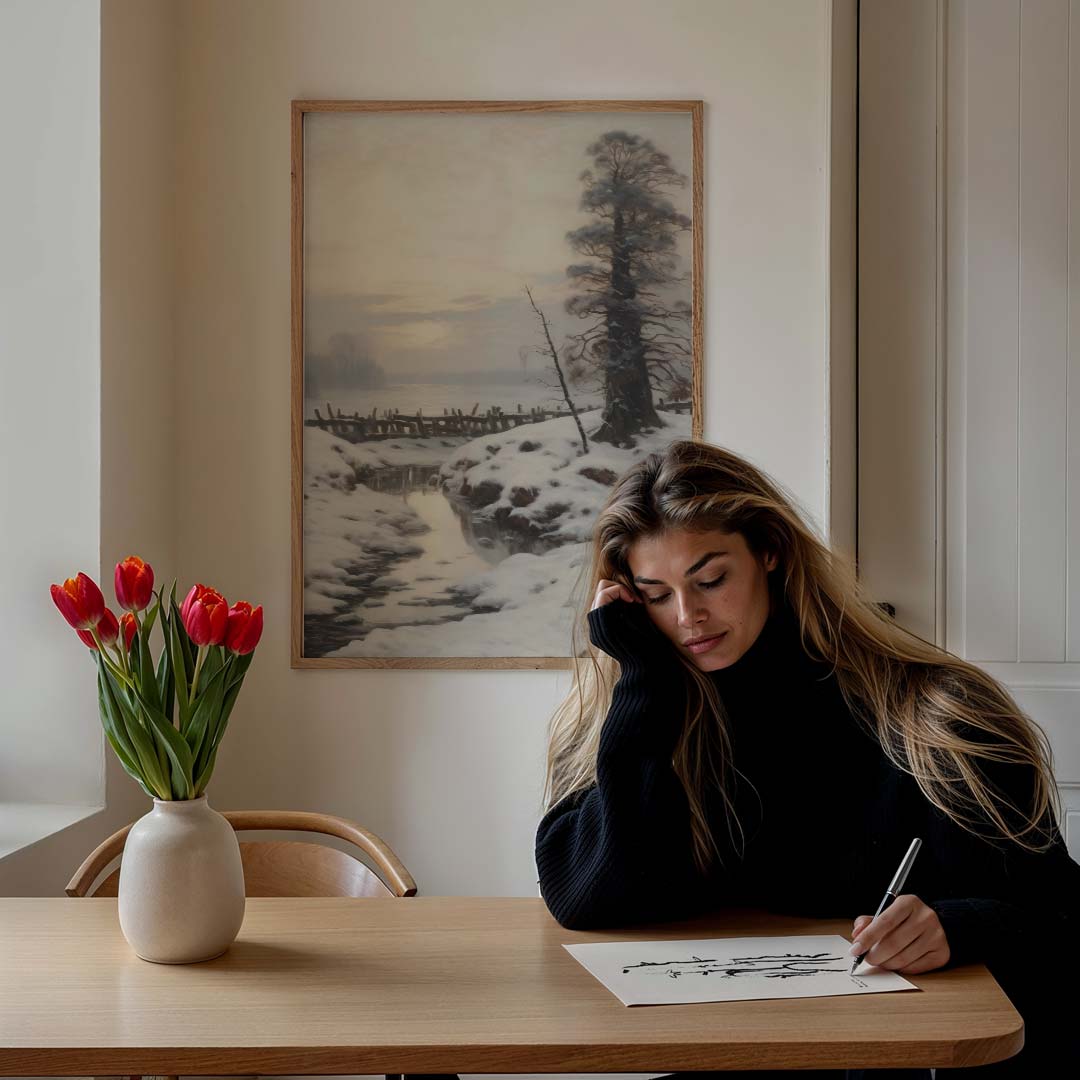 Winterse Rustieke Sneeuwlandschap Poster-WallArtistic