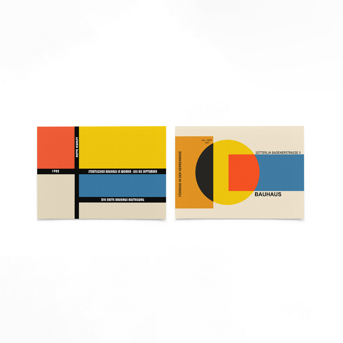 Twee landscape posters met kleurvlakken en grote cirkel als vrijstaande productfoto