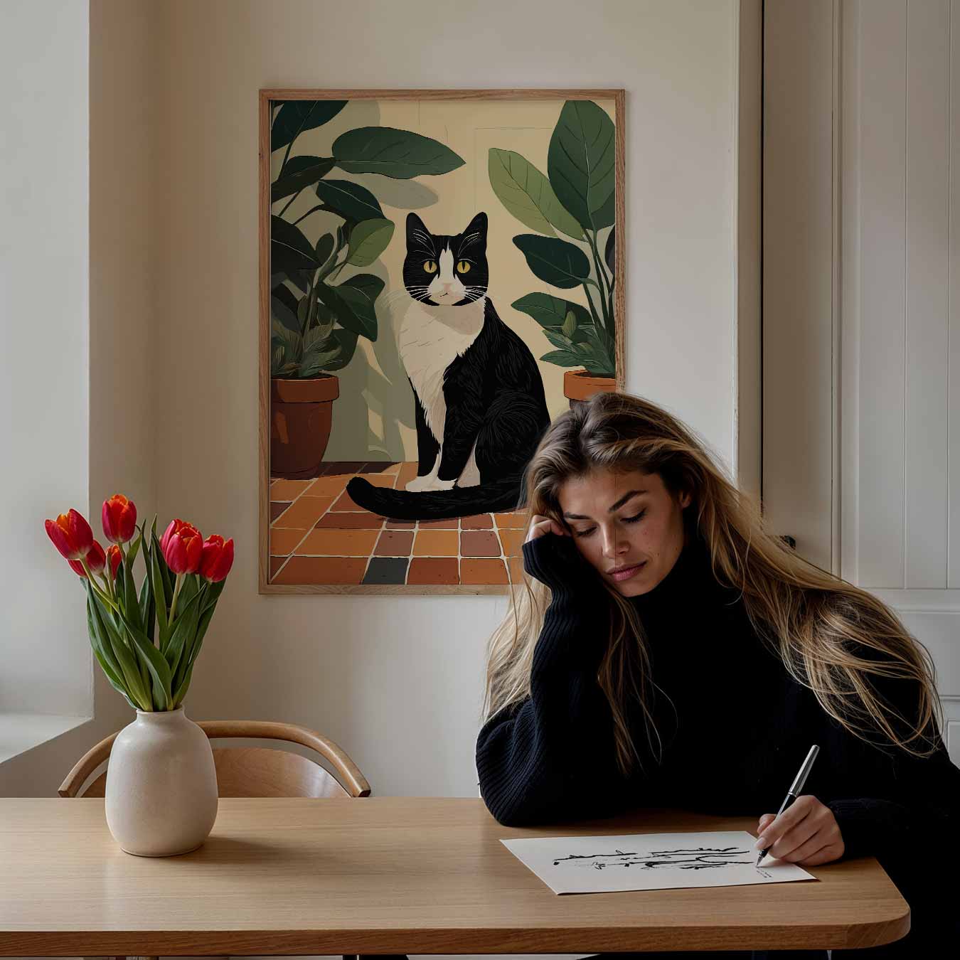 Stijlvolle Kat en Planten Poster