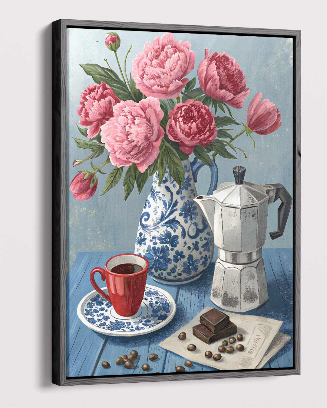 Bloemen en Koffie Stilleven Kunstwerk-canvas-dibond-plexiglas-wanddecoratie-WallArtistic