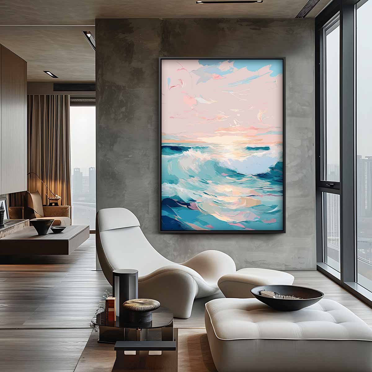 Krachtige Golven bij Zonsondergang Kunstwerk-canvas-dibond-plexiglas-wanddecoratie-WallArtistic
