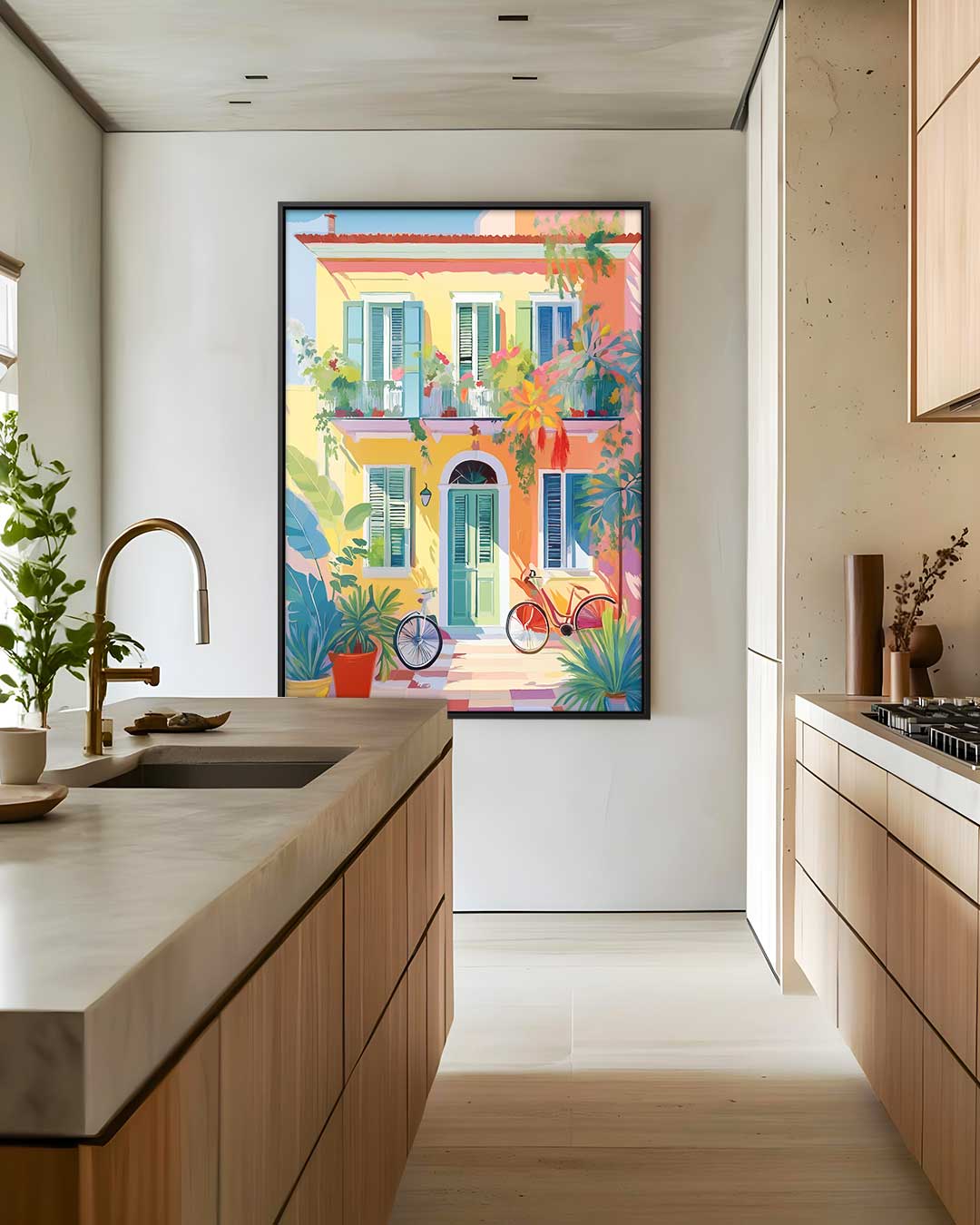 Zonnige Mediterrane Gevel Kunstwerk-canvas-dibond-plexiglas-wanddecoratie-WallArtistic
