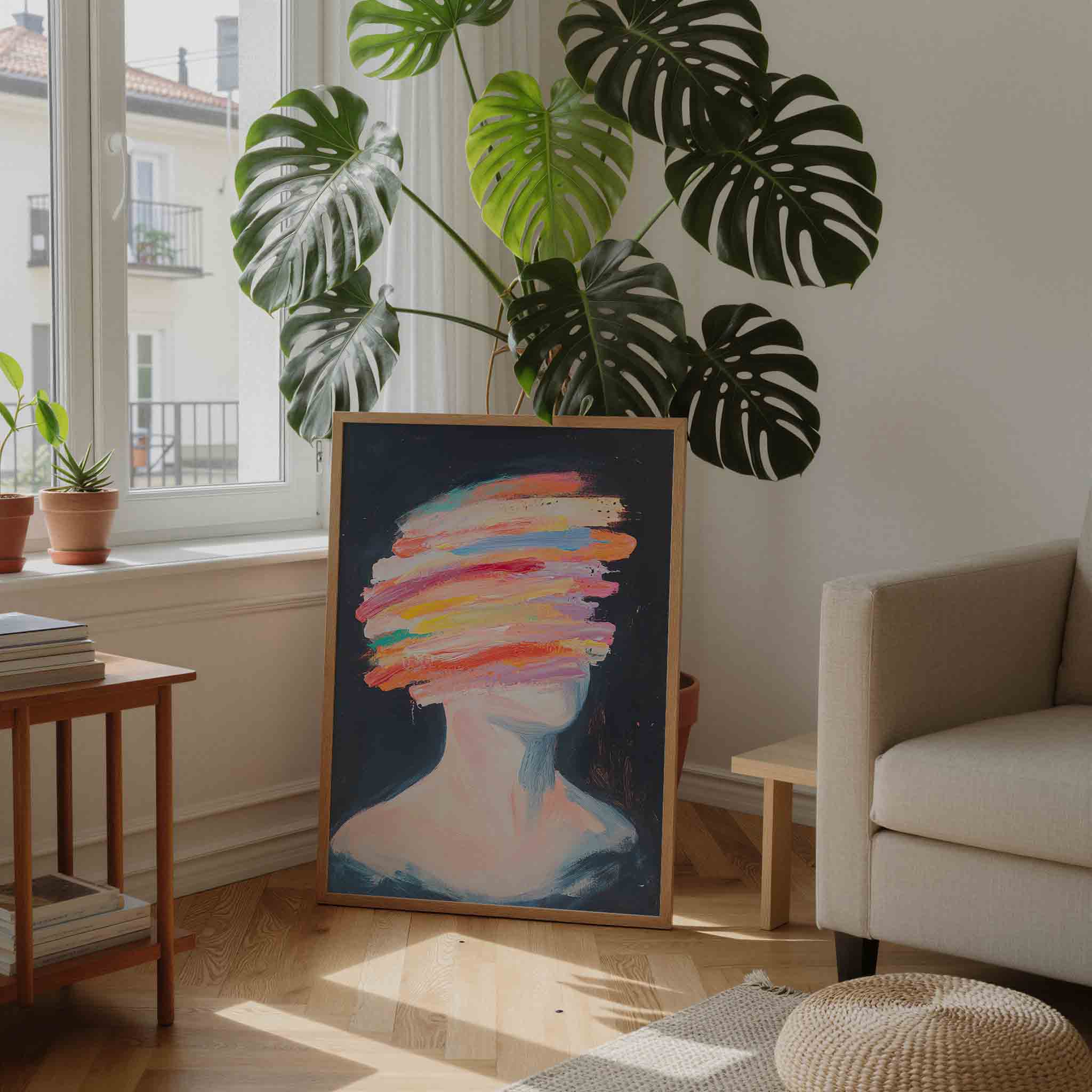 Abstracte figuur met kleurrijke strepen Poster