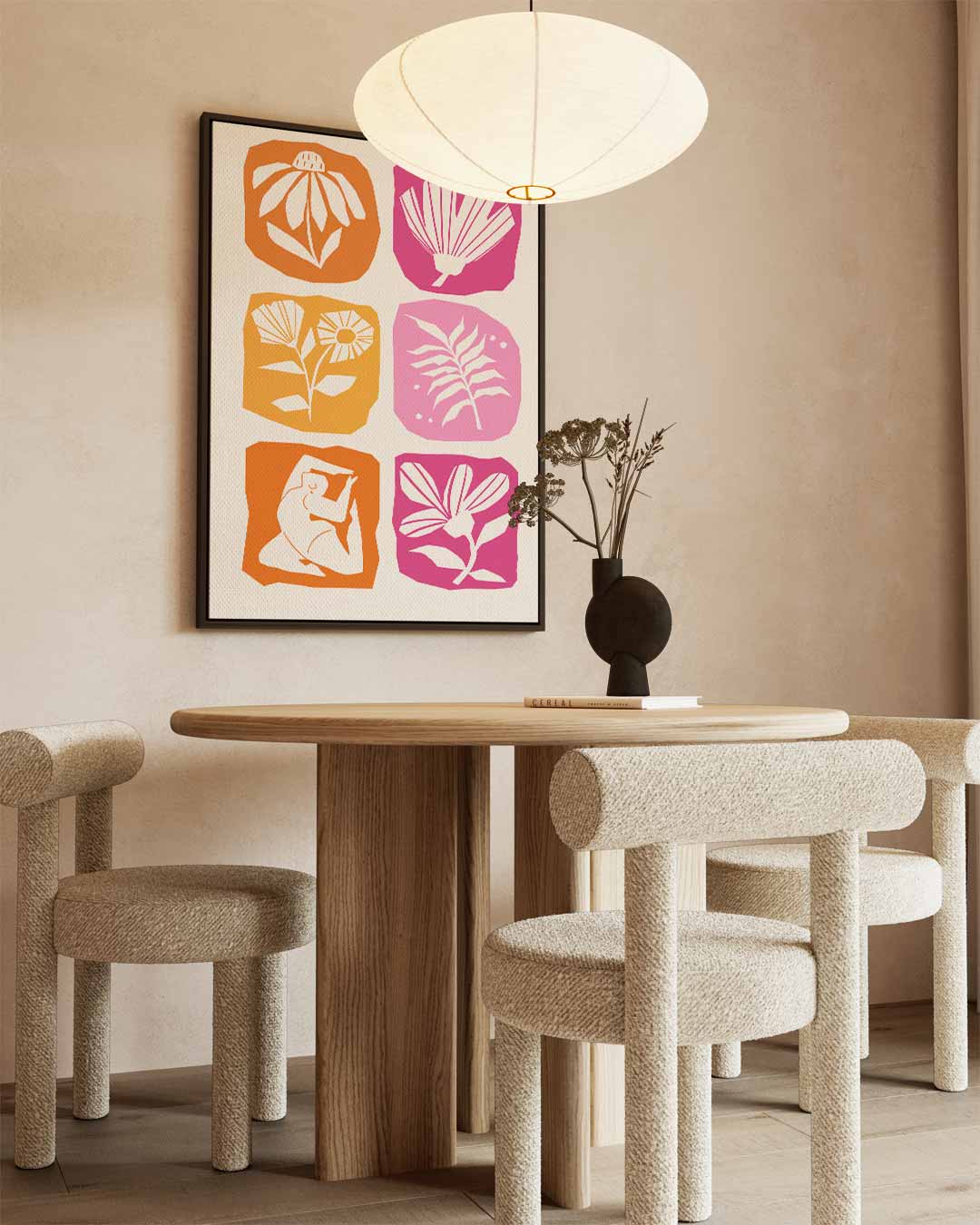 Vrolijke Bloemen en Figuren Kunstwerk-canvas-dibond-plexiglas-wanddecoratie-WallArtistic