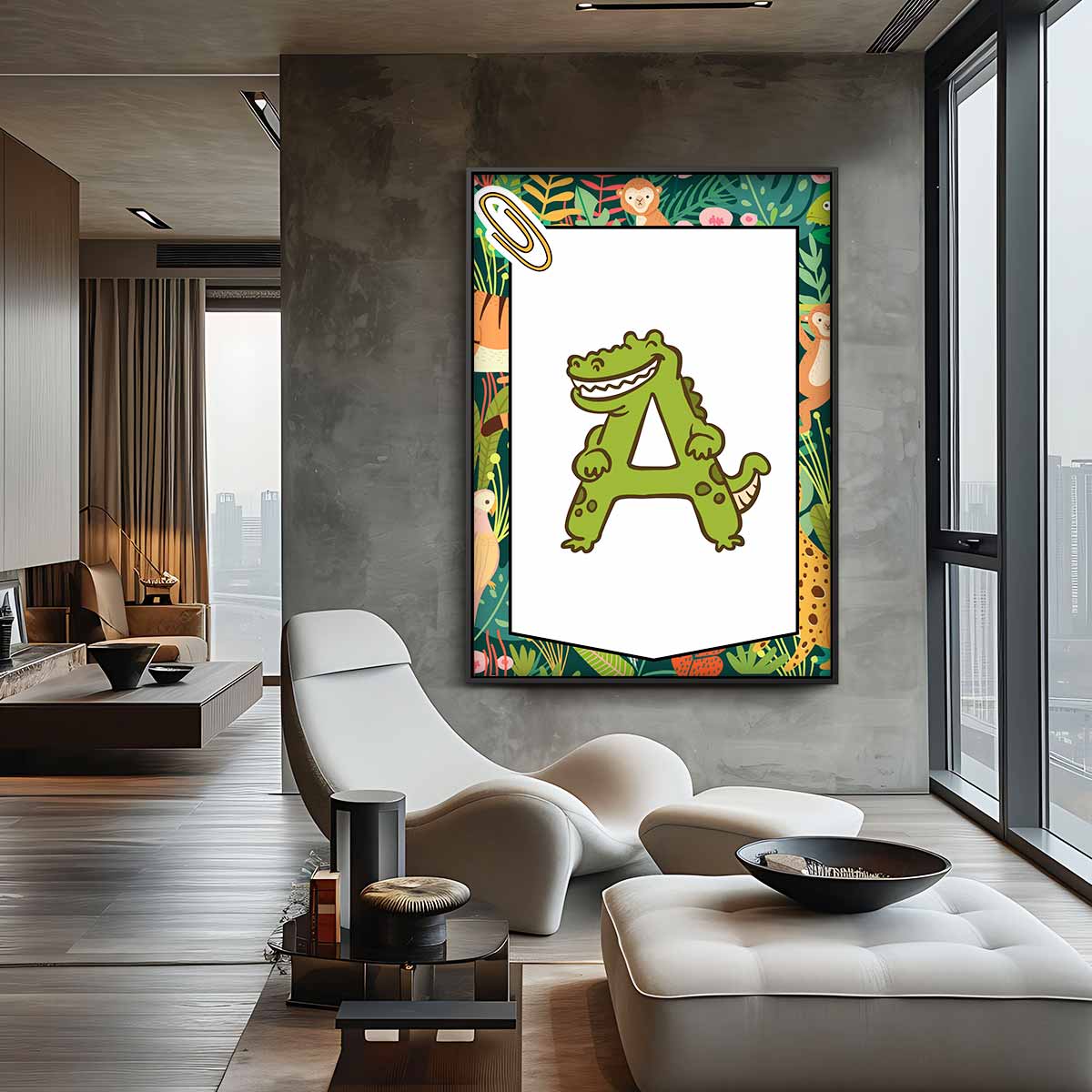 Alfabet Krokodil Kunstwerk Kinderkamer Kunstwerk-canvas-dibond-plexiglas-wanddecoratie-WallArtistic