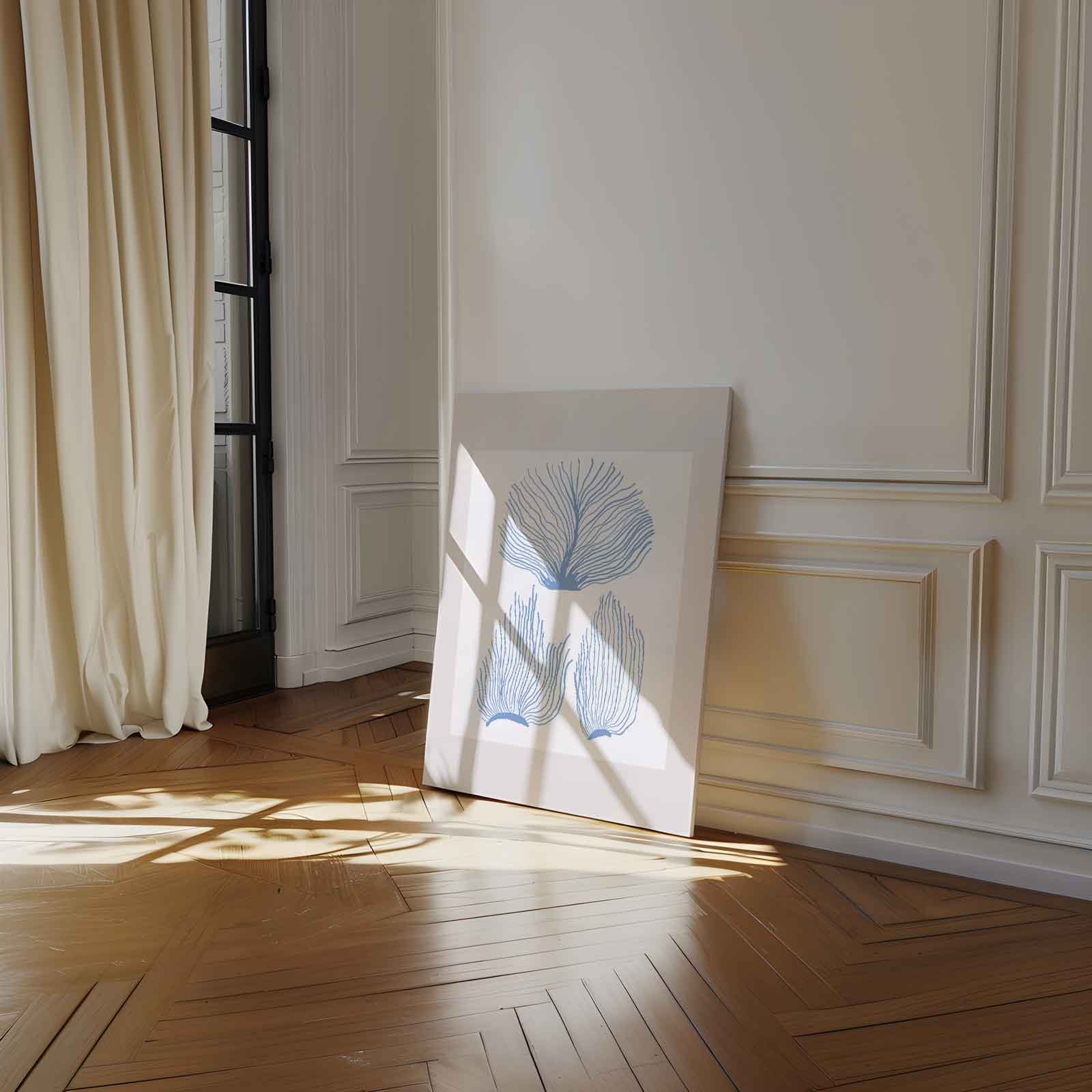 Abstracte Blauwe Kooraalprint Kunstwerk-canvas-dibond-plexiglas-wanddecoratie-WallArtistic