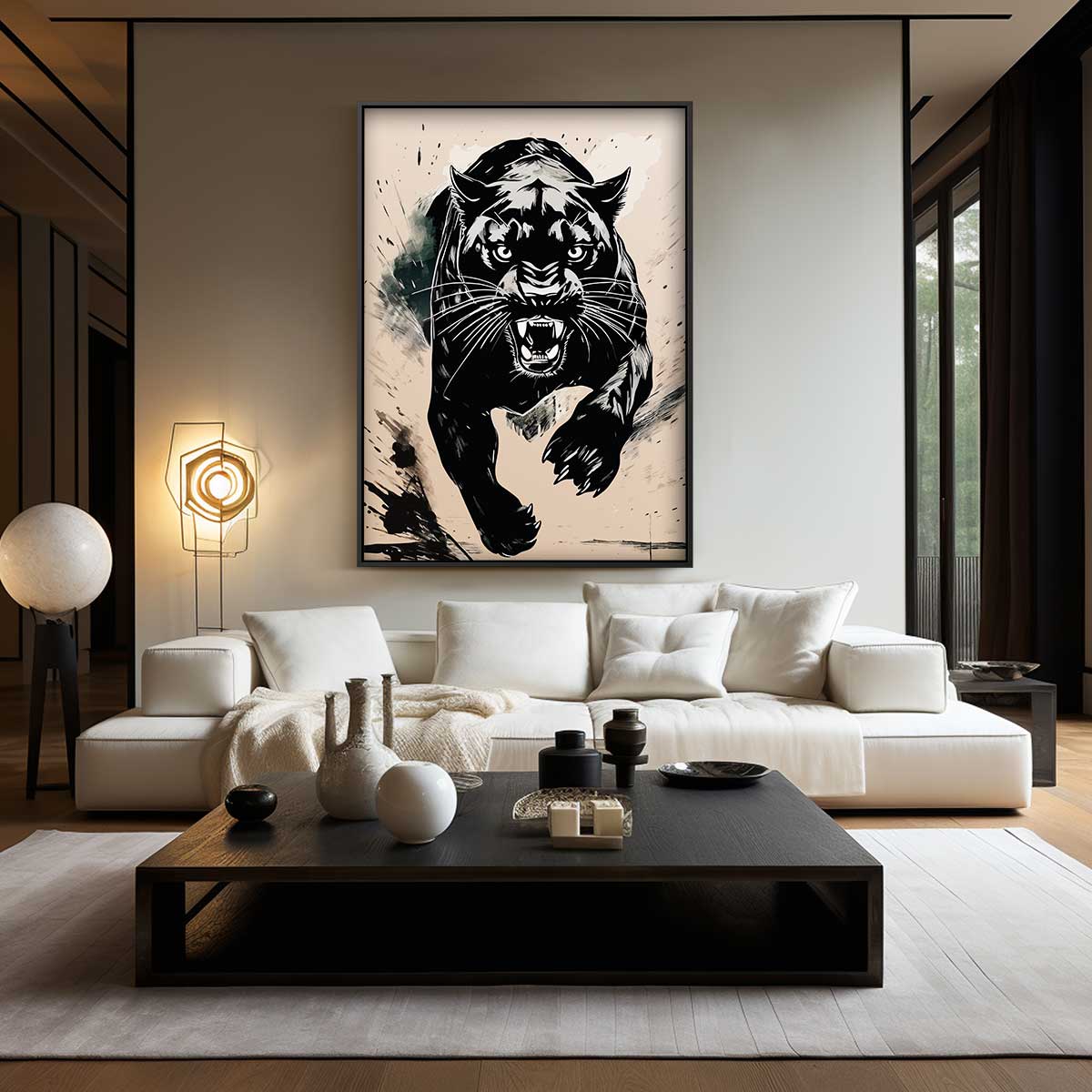 Indrukwekkende Zwarte Panter Schilderij Kunstwerk-canvas-dibond-plexiglas-wanddecoratie-WallArtistic