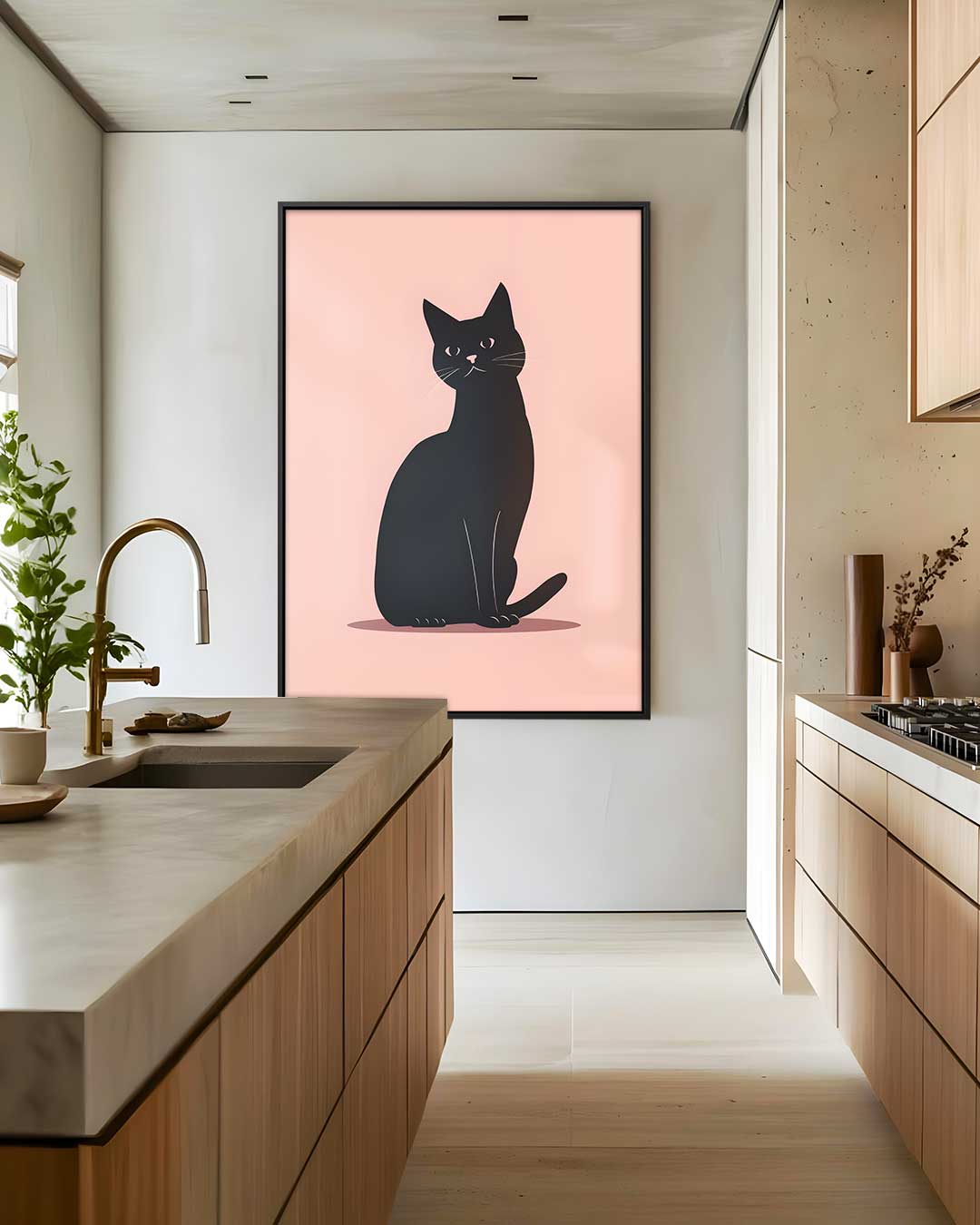 Stijlvolle Zwarte Kat Illustratie Kunstwerk-canvas-dibond-plexiglas-wanddecoratie-WallArtistic