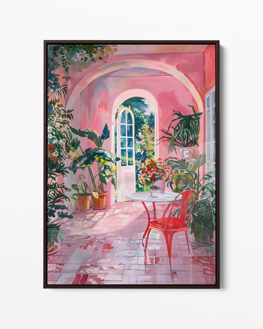 Roze Dromerige Tuinserre Schilderij Kunstwerk-canvas-dibond-plexiglas-wanddecoratie-WallArtistic