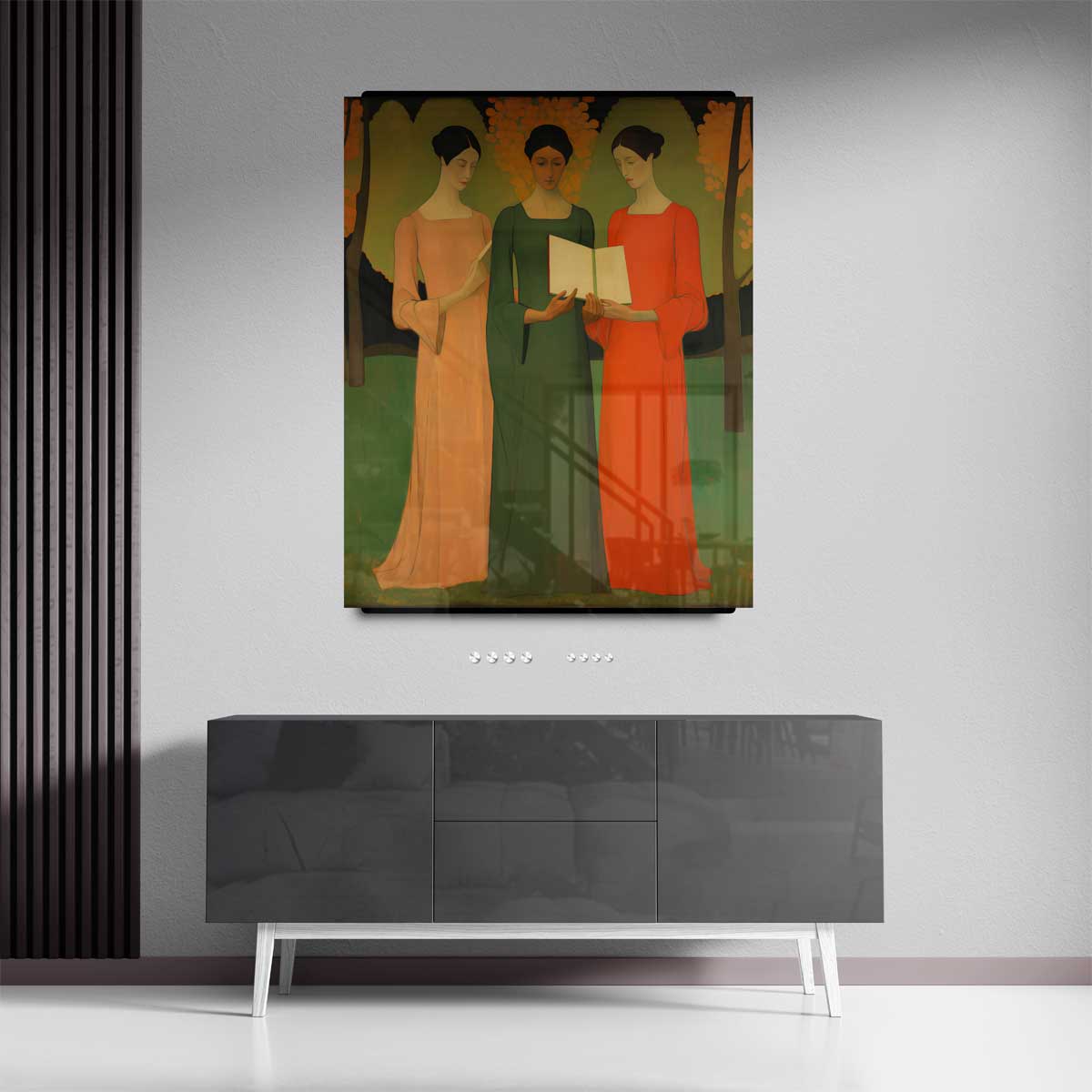 Vriendinnen in de Herfsttuin Kunstwerk-canvas-dibond-plexiglas-wanddecoratie-WallArtistic