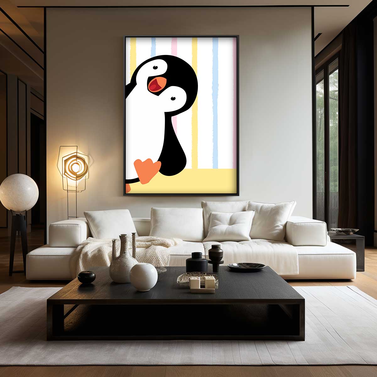 Vrolijke Pinguïn Kunstprint Kunstwerk-canvas-dibond-plexiglas-wanddecoratie-WallArtistic