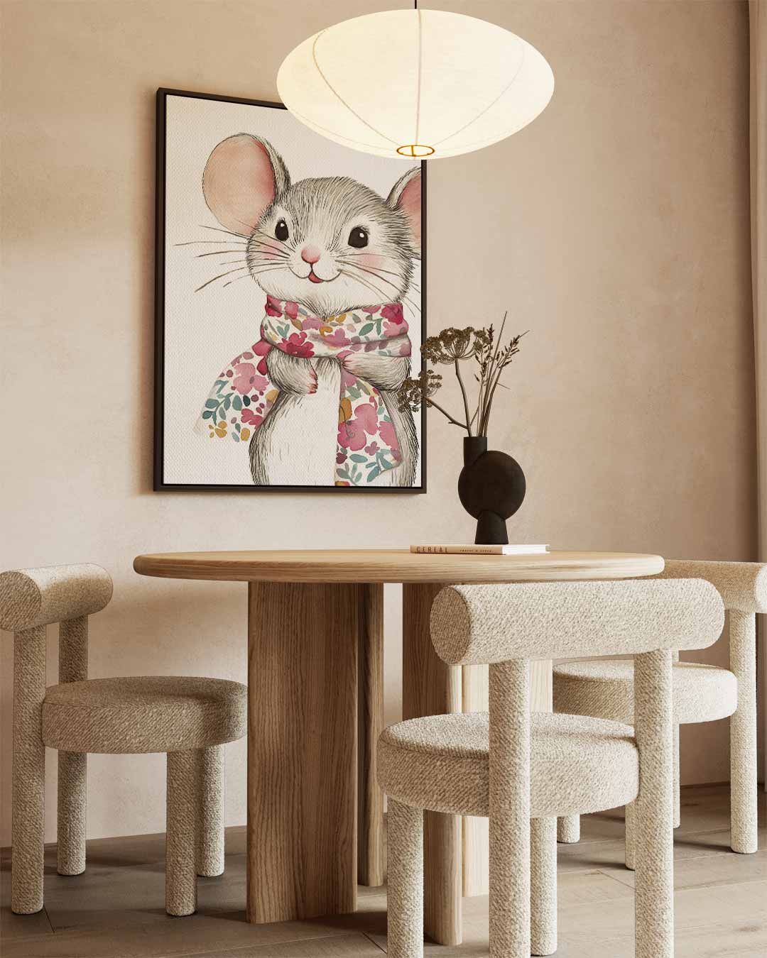 Schattige Muis met Bloemensjaal Kunstwerk-canvas-dibond-plexiglas-wanddecoratie-WallArtistic