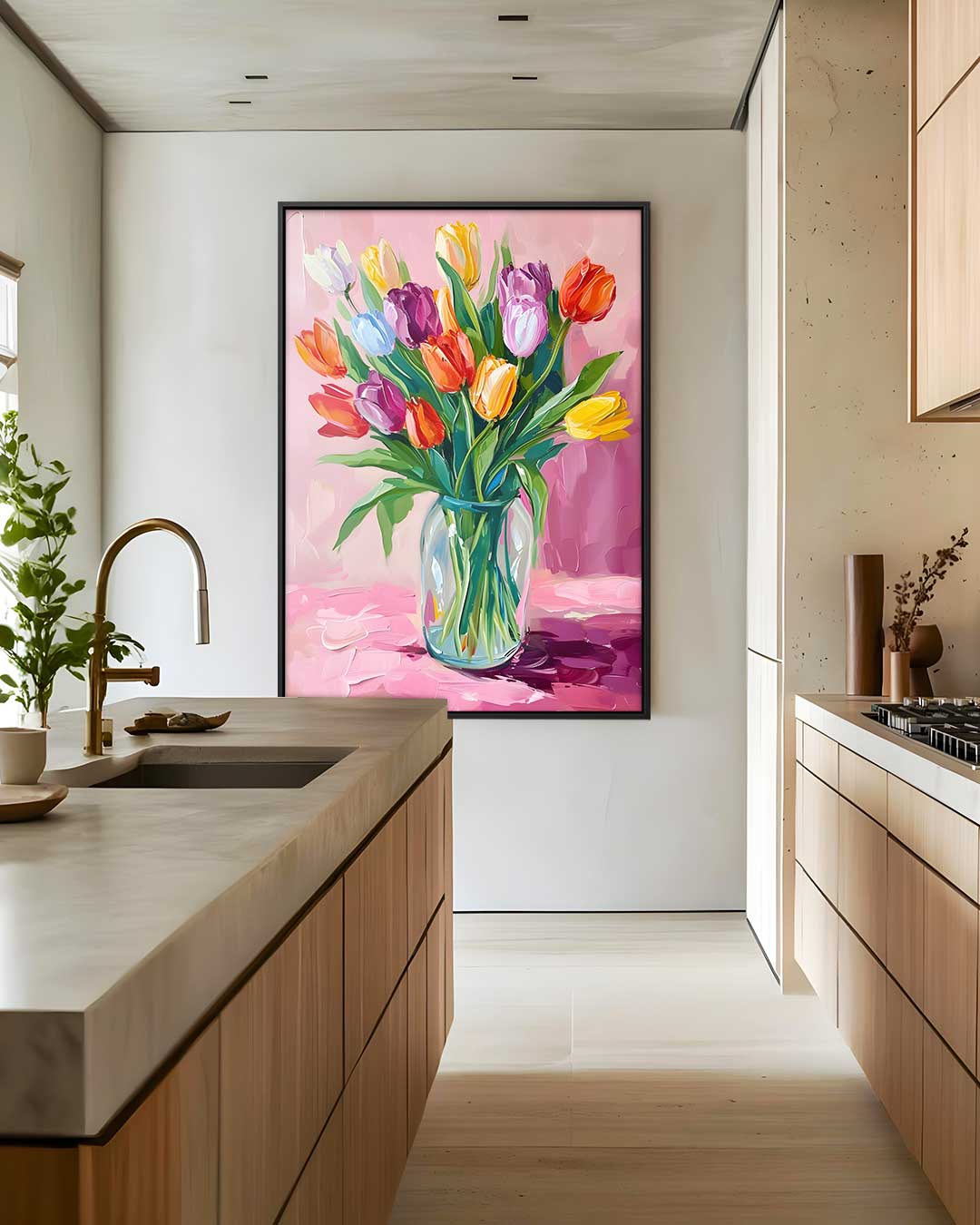 Kleurrijk Tulpenboeket Kunstwerk-canvas-dibond-plexiglas-wanddecoratie-WallArtistic
