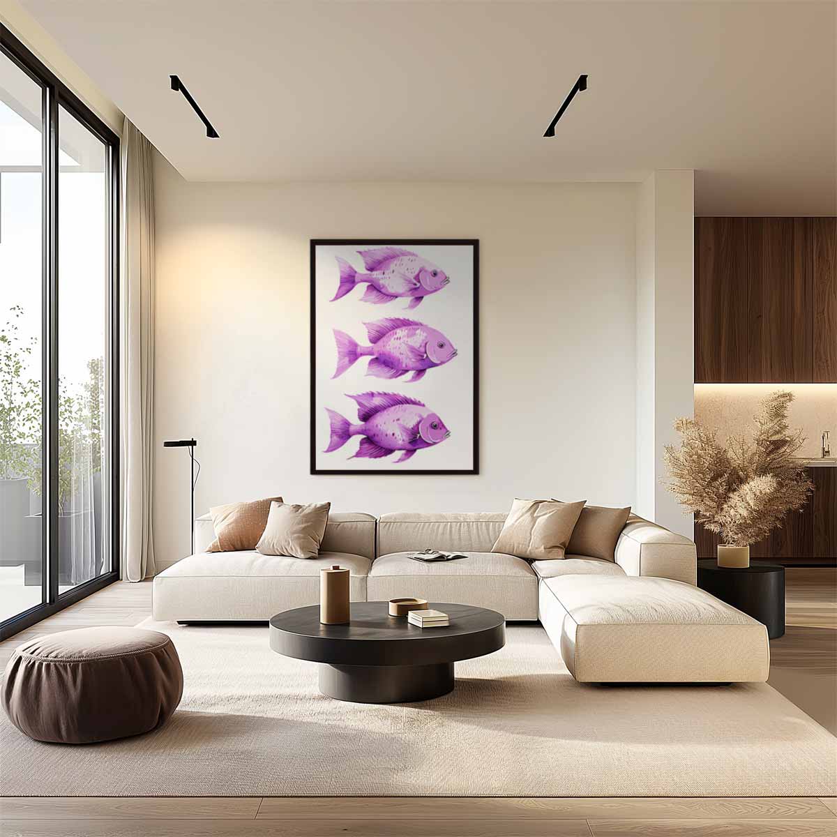 Speelse Paarse Vistrio Kunstwerk-canvas-dibond-plexiglas-wanddecoratie-WallArtistic