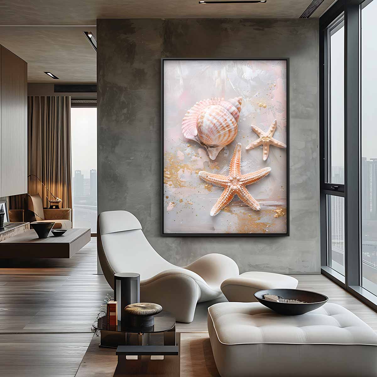 Schelpen en Zeesterren Kunstwerk Kunstwerk-canvas-dibond-plexiglas-wanddecoratie-WallArtistic