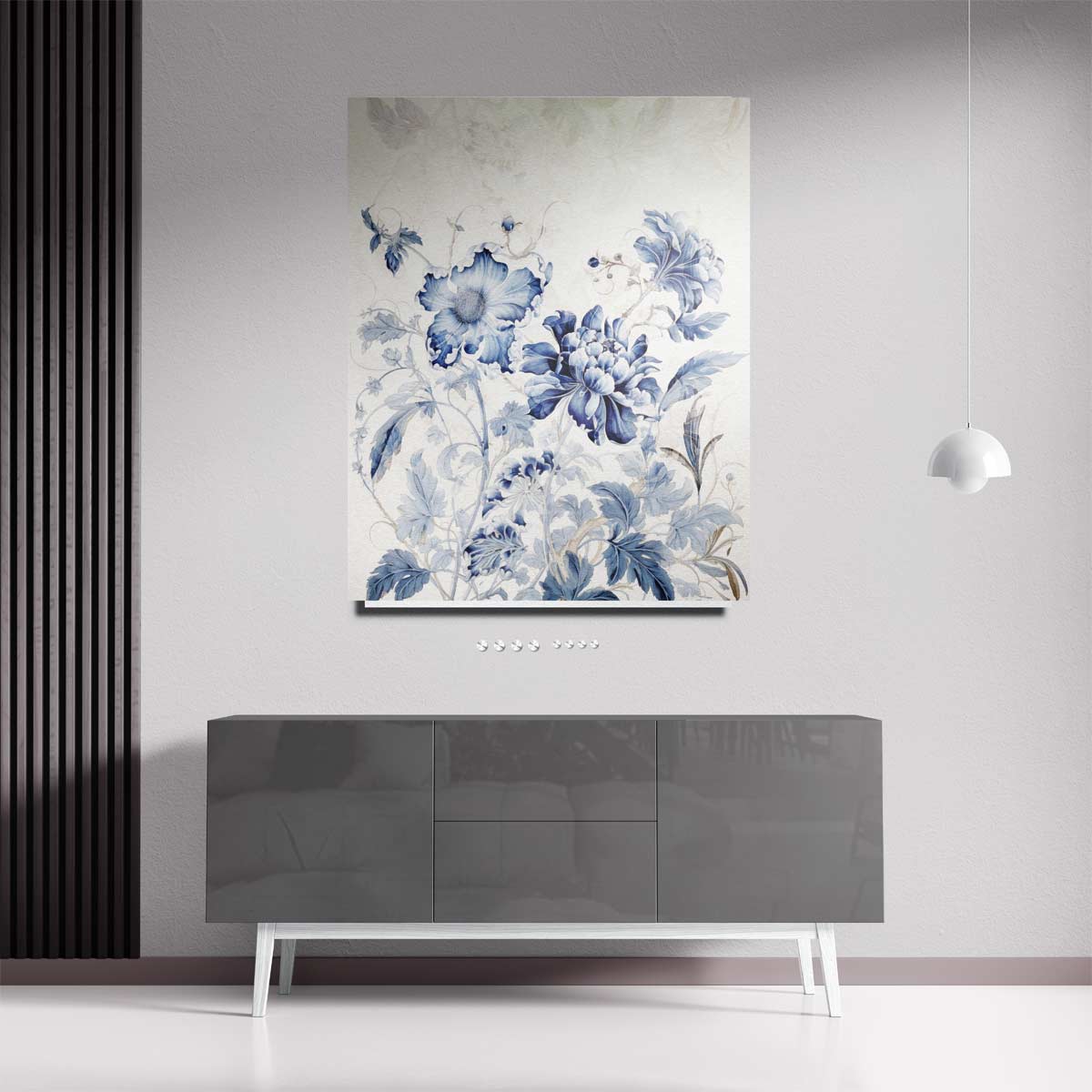 Dromerige Blauw-Witte Bloemen Kunstwerk-canvas-dibond-plexiglas-wanddecoratie-WallArtistic