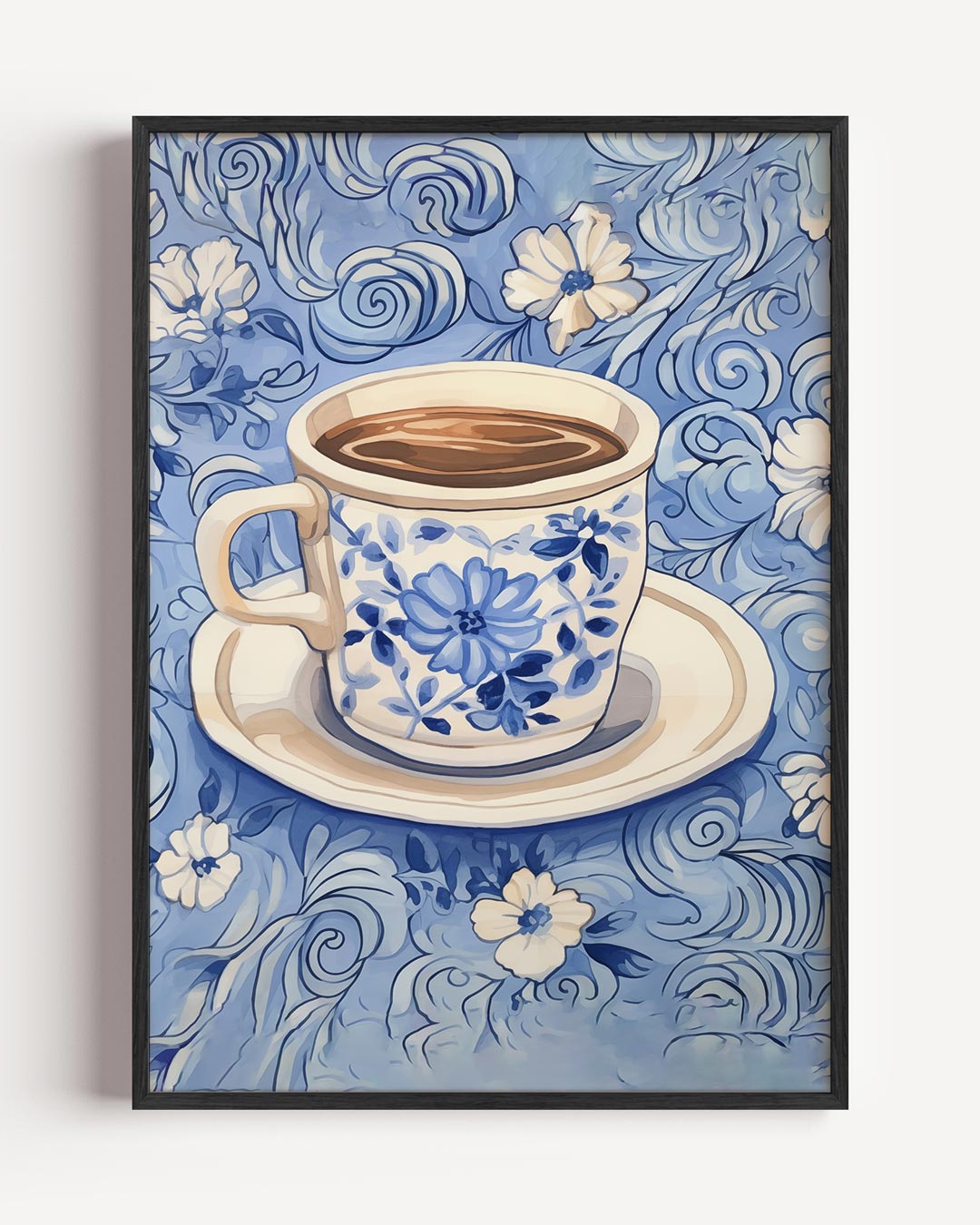 Blauwe Bloemen Koffiemok Poster-WallArtistic