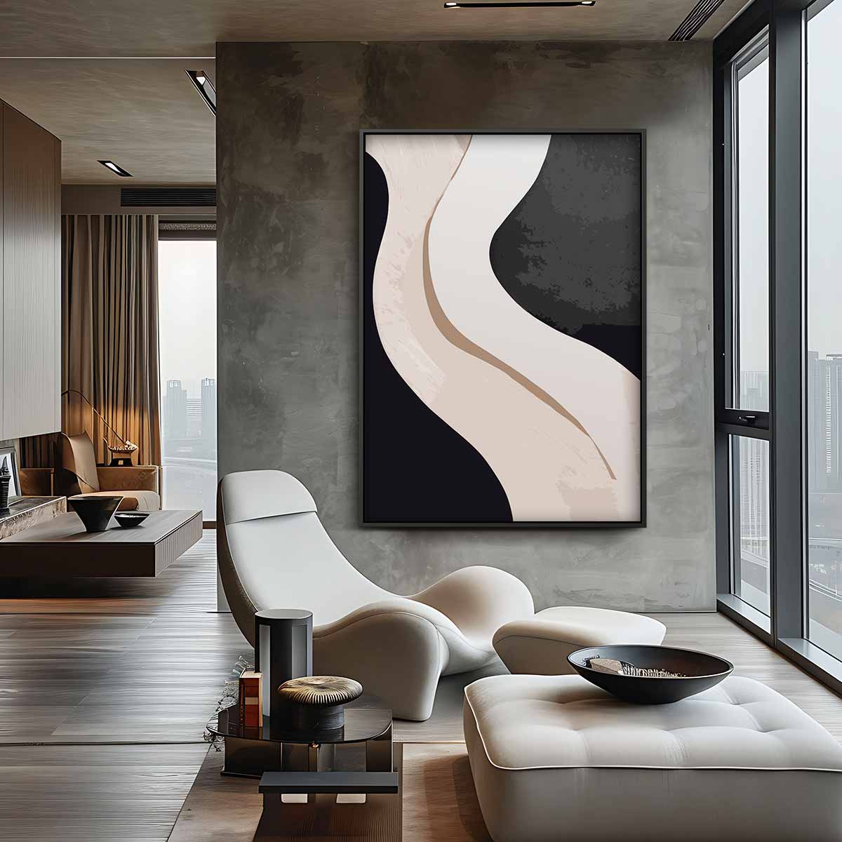 Abstracte Golven in Beige Kunstwerk-canvas-dibond-plexiglas-wanddecoratie-WallArtistic