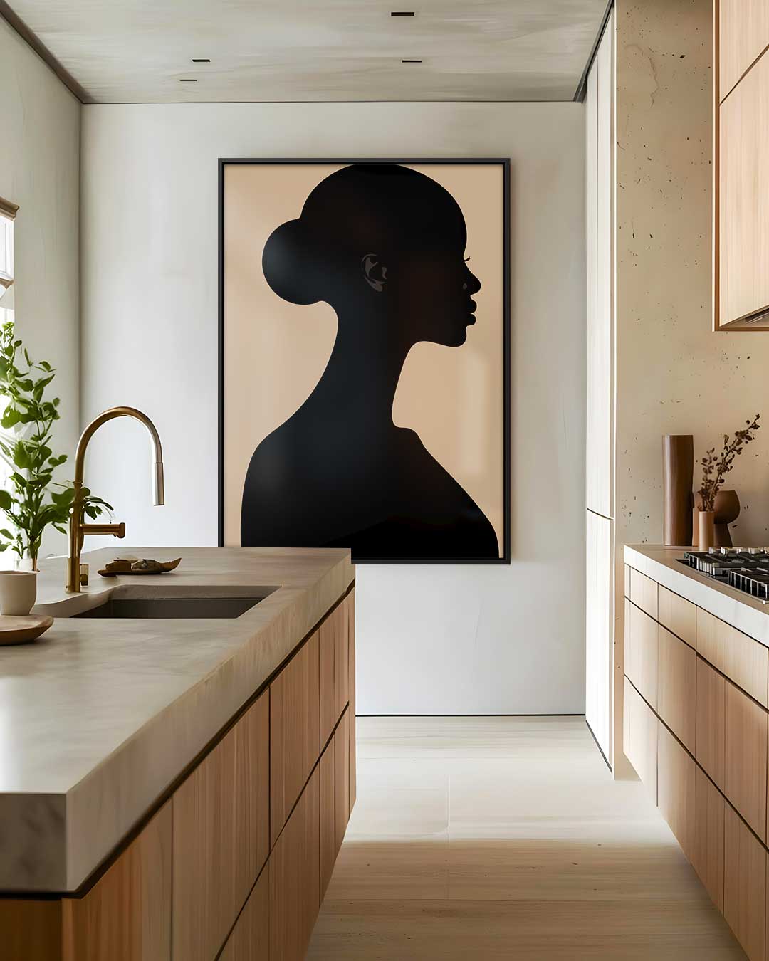 Elegante Silhouet in Beige Kunstwerk-canvas-dibond-plexiglas-wanddecoratie-WallArtistic