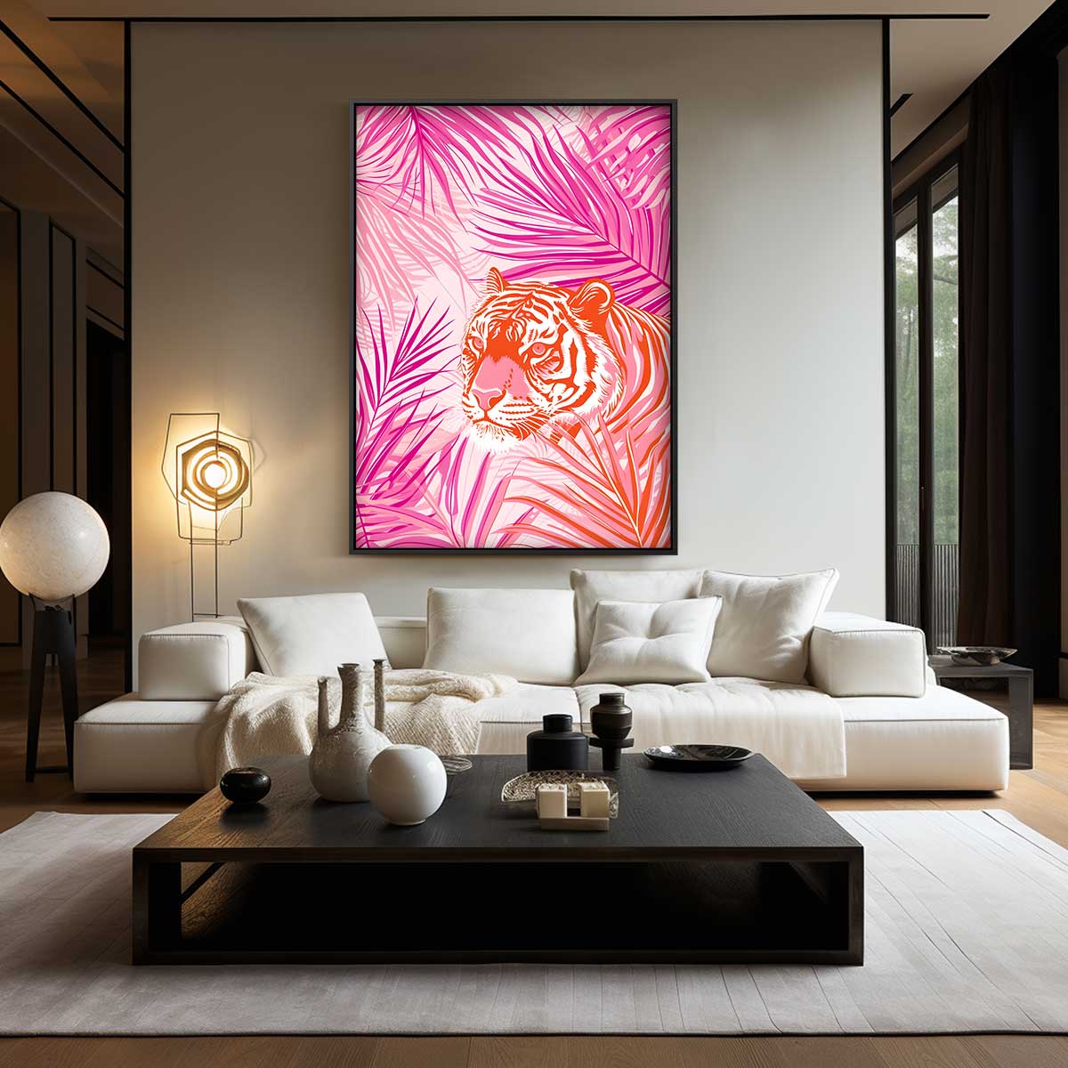 Kleurrijke Tijger in de Jungle Kunstwerk-canvas-dibond-plexiglas-wanddecoratie-WallArtistic