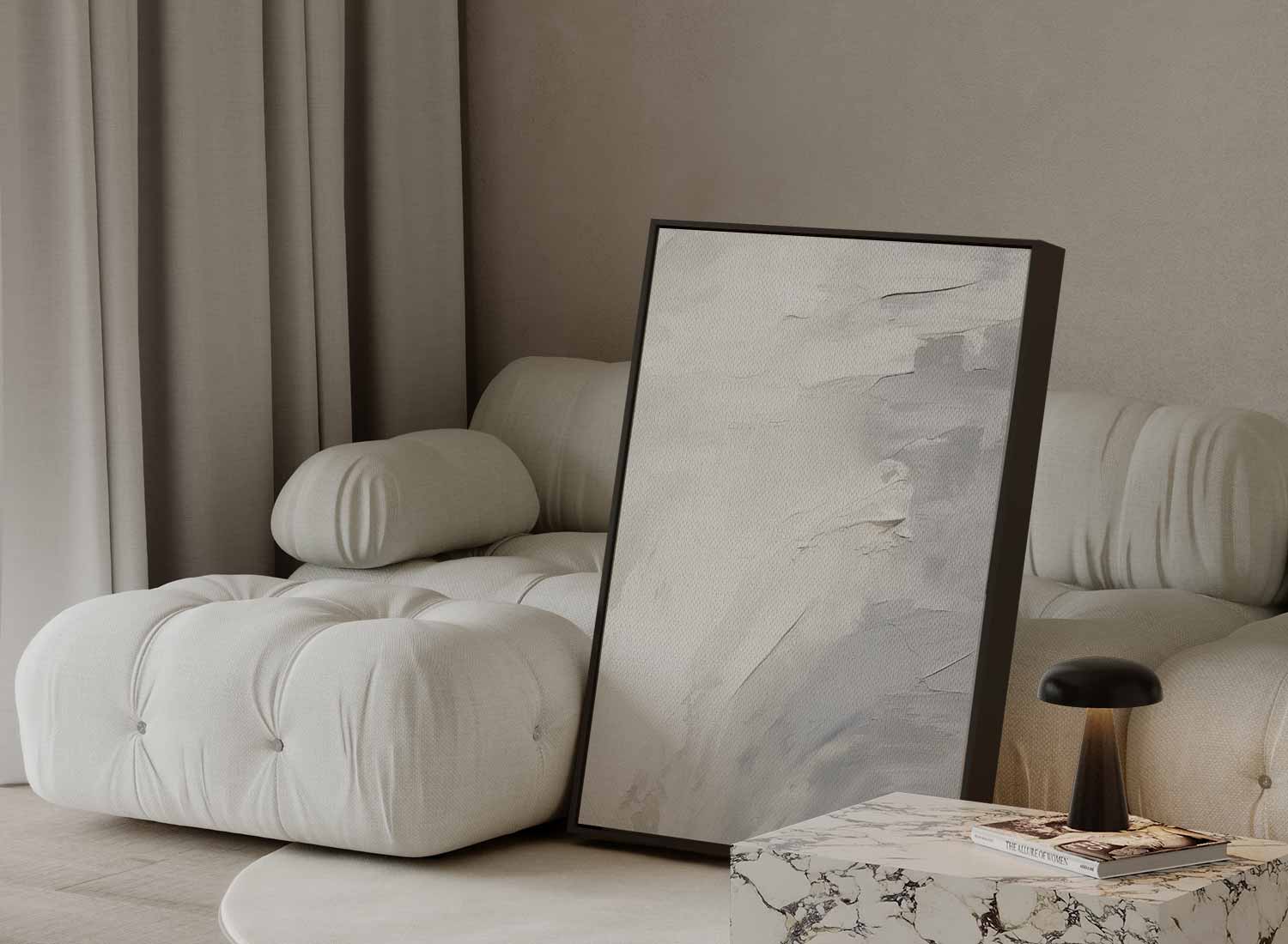 Sereniteit in Wit en Grijs Kunstwerk-canvas-dibond-plexiglas-wanddecoratie-WallArtistic