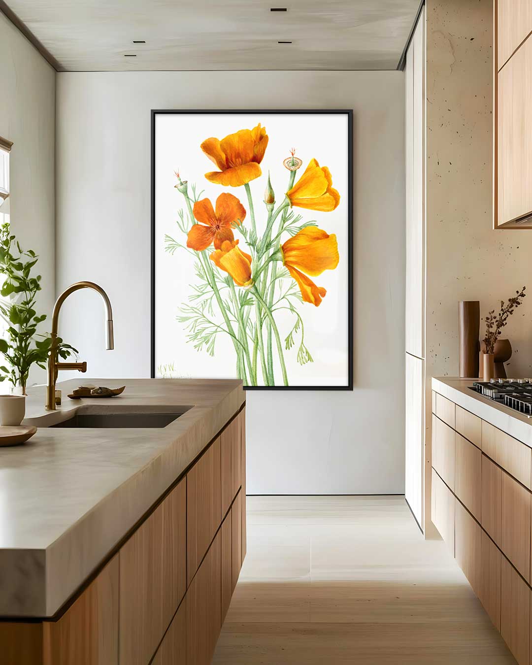 California Klaproos Illustratie Kunstwerk-canvas-dibond-plexiglas-wanddecoratie-WallArtistic