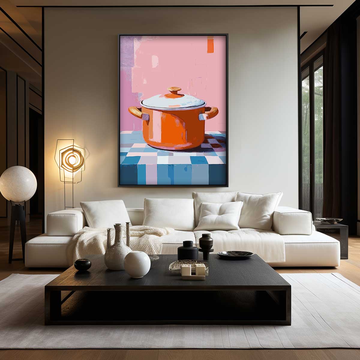 Warme Oranjetint Stoofpan Schilderij Kunstwerk-canvas-dibond-plexiglas-wanddecoratie-WallArtistic