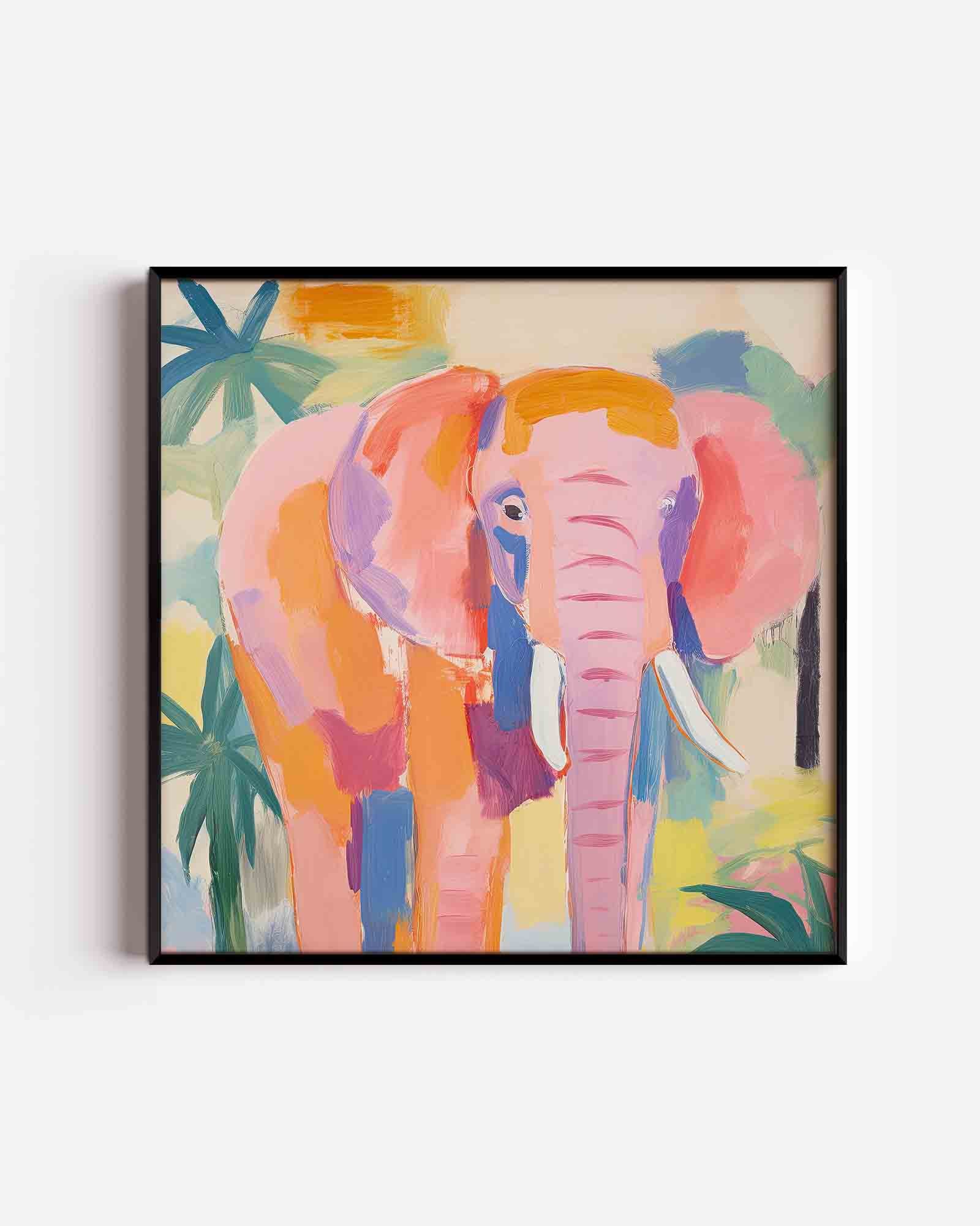 Olifant in kleurrijk landschap Poster