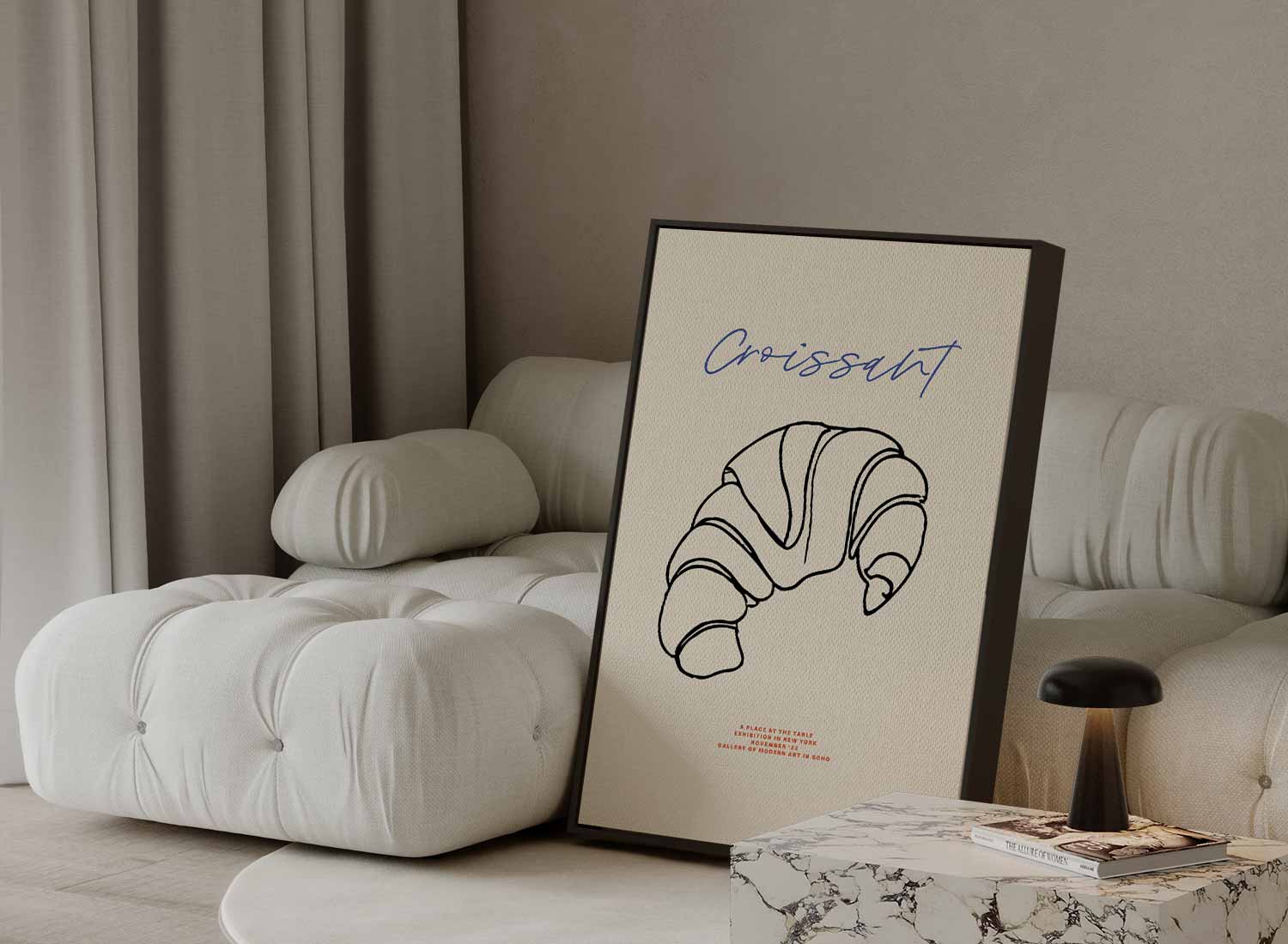 Croissant Line Art Kunstwerk-canvas-dibond-plexiglas-wanddecoratie-WallArtistic