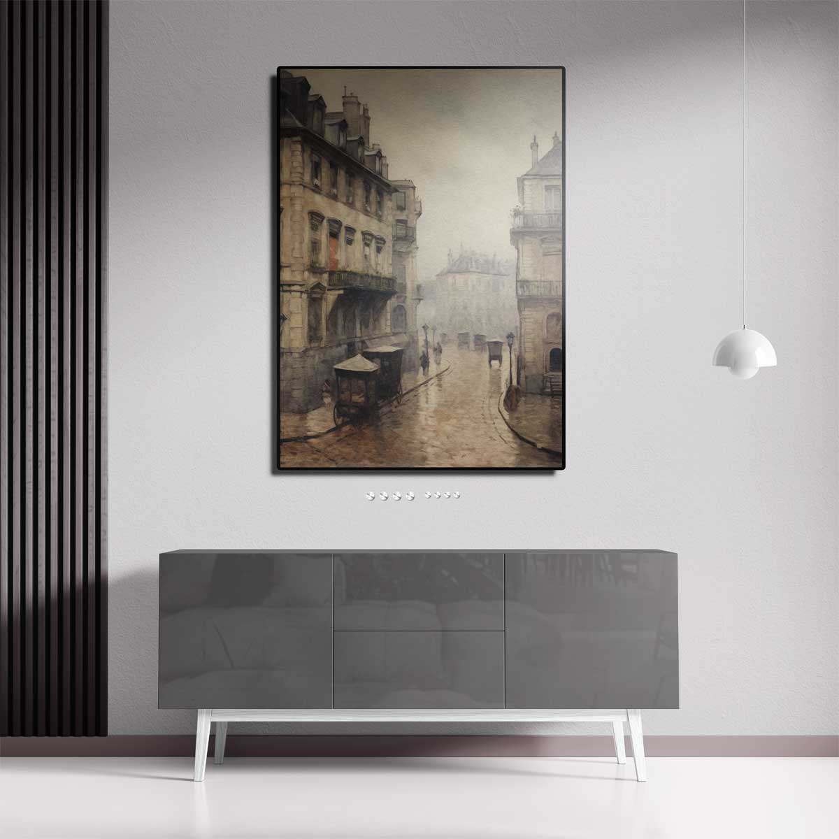 Mistige Straat in Parijs Kunstwerk-canvas-dibond-plexiglas-wanddecoratie-WallArtistic