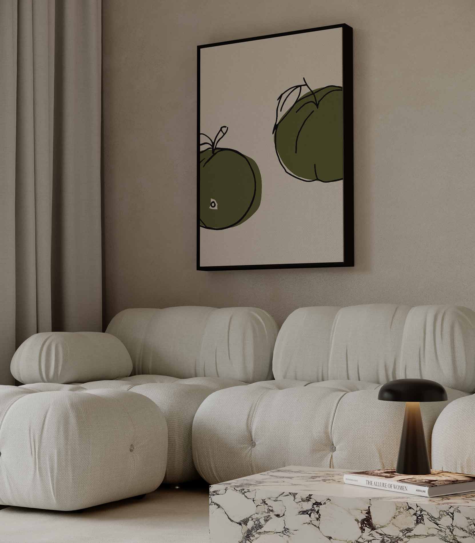 Twee Groene Vruchten Kunstafdruk Kunstwerk-canvas-dibond-plexiglas-wanddecoratie-WallArtistic