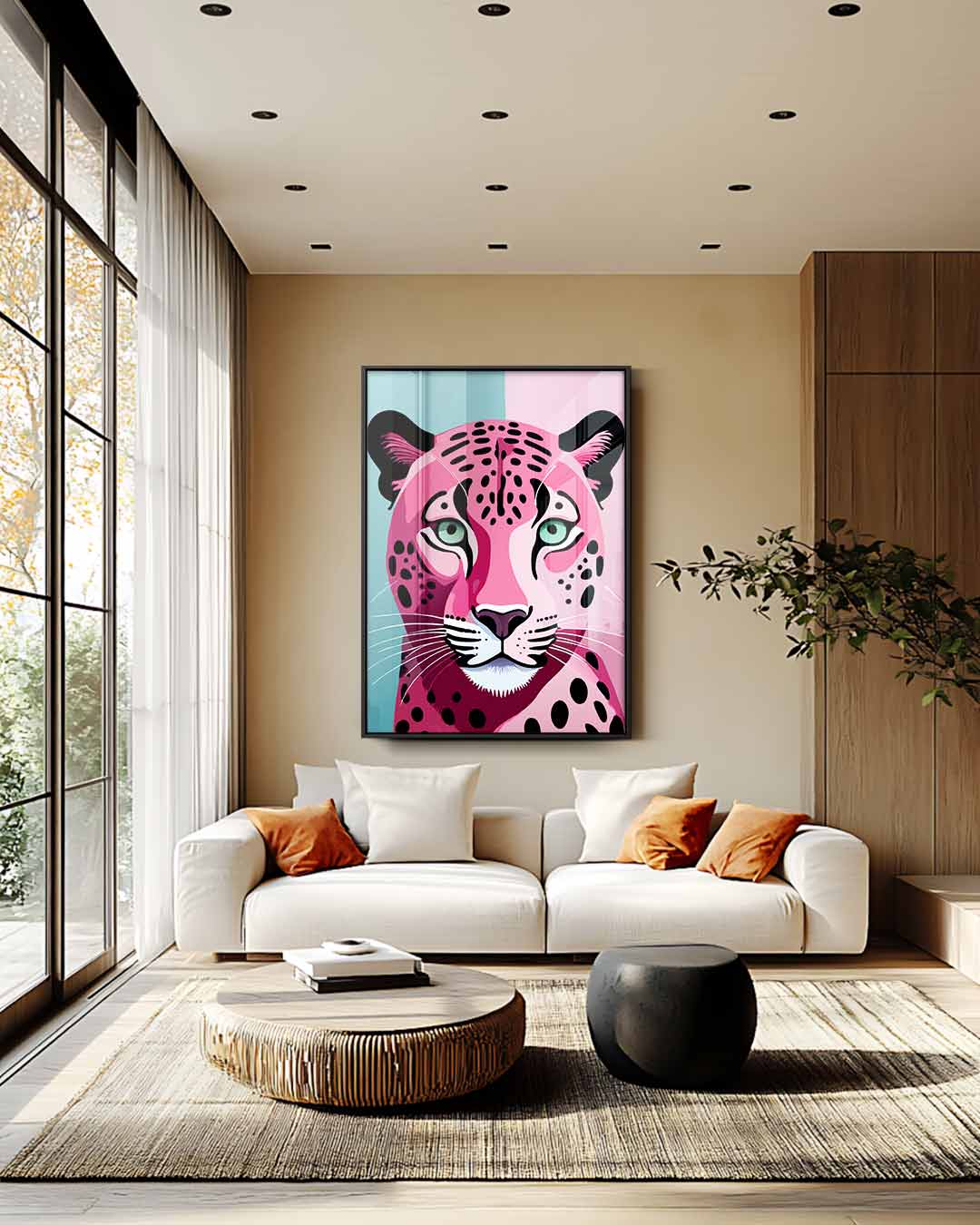 Kleurrijke Luipaard Expressie Kunstwerk-canvas-dibond-plexiglas-wanddecoratie-WallArtistic