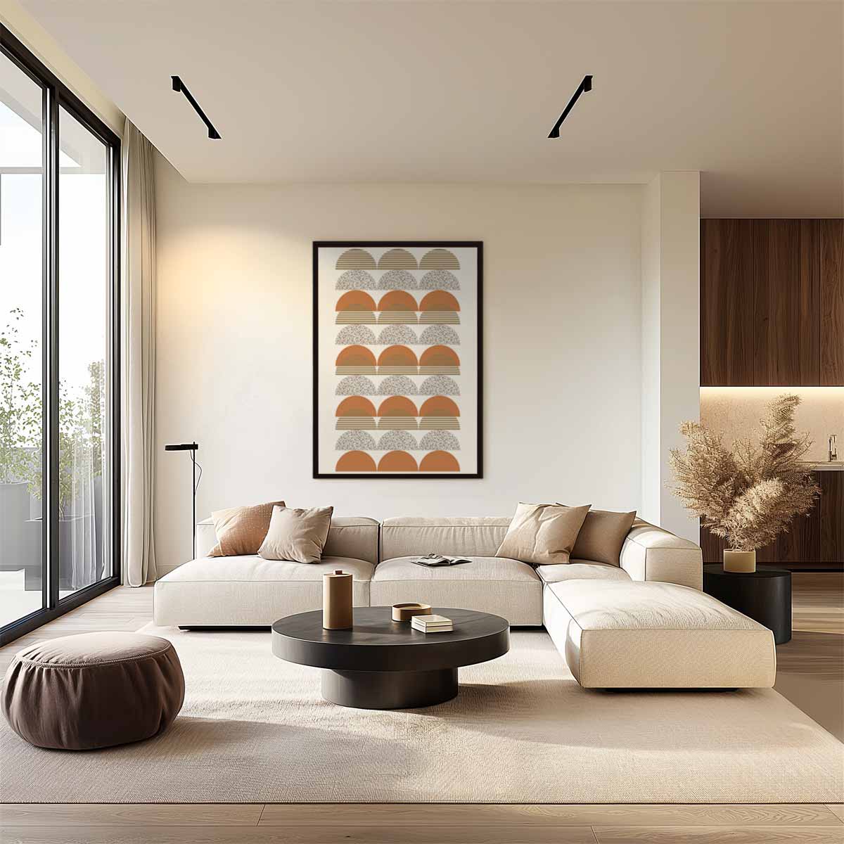 Retro Half Cirkel Patroon Kunstwerk-canvas-dibond-plexiglas-wanddecoratie-WallArtistic