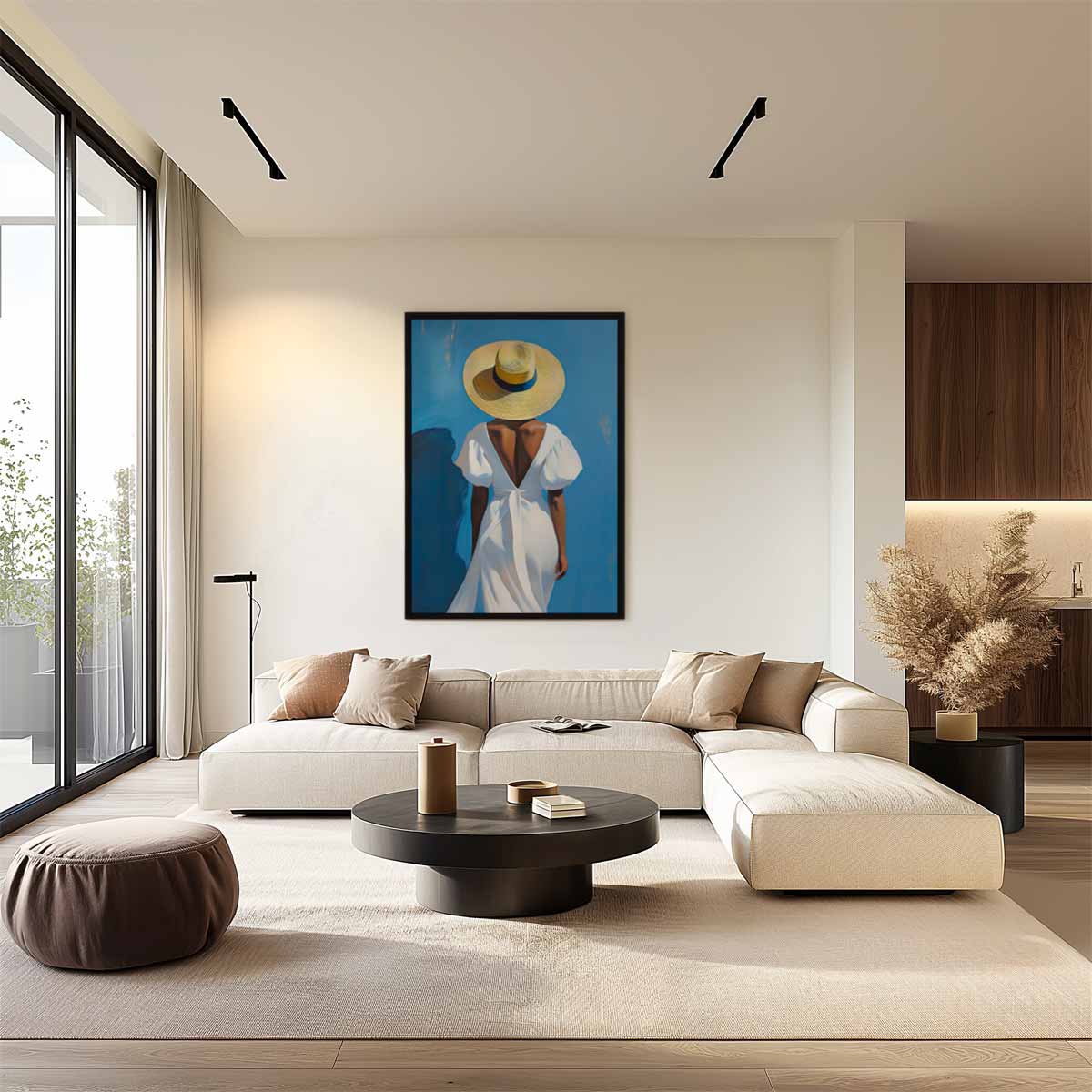 Vrouw in Zomerhoed Kunstwerk-canvas-dibond-plexiglas-wanddecoratie-WallArtistic