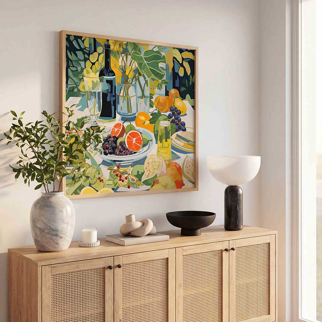 Fruit en flessen Poster