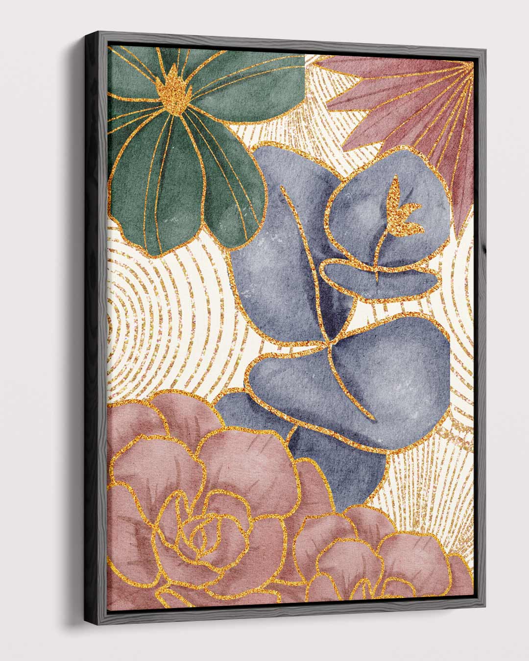 Bloemenpracht in Goud Kunstwerk-canvas-dibond-plexiglas-wanddecoratie-WallArtistic
