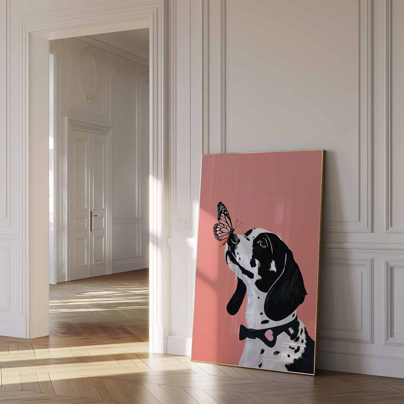 Vrolijke Dalmatiër Met Vlinder Poster-WallArtistic