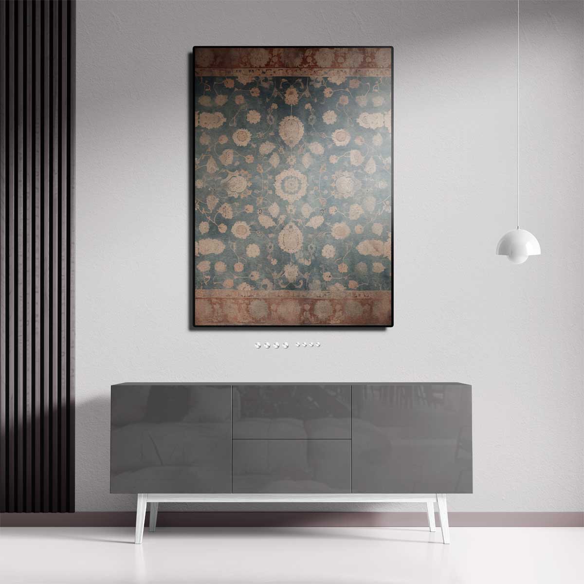 Tijdloze Bloemenpracht op Blauw Tapijt Kunstwerk-canvas-dibond-plexiglas-wanddecoratie-WallArtistic