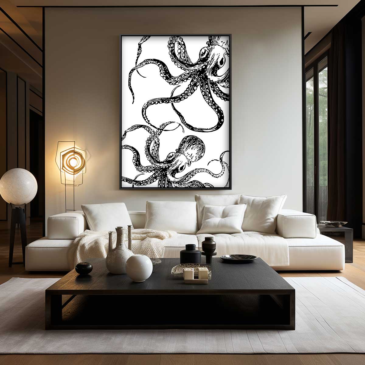 Mystieke Octopus Illustratie Kunstwerk-canvas-dibond-plexiglas-wanddecoratie-WallArtistic