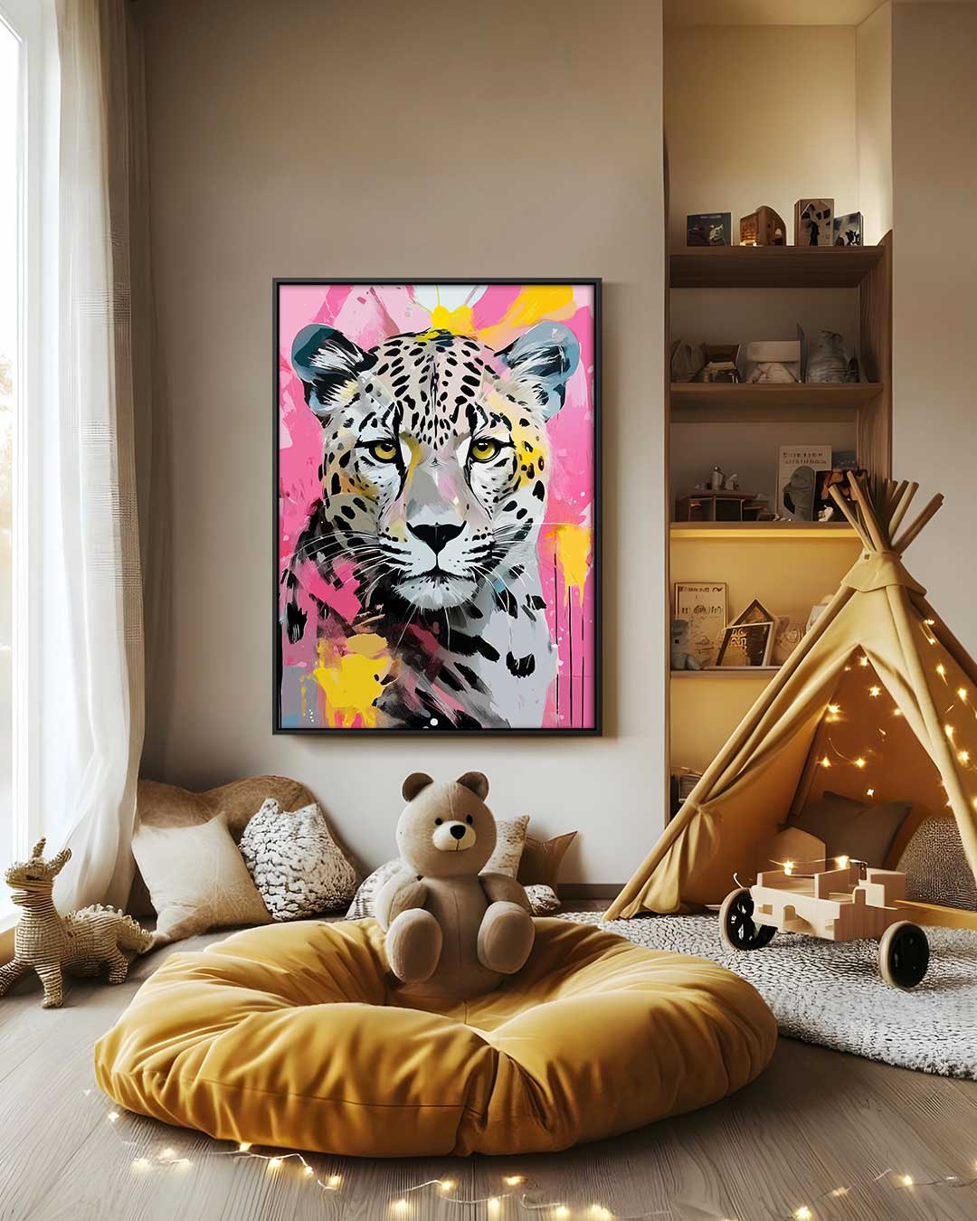 Kleurrijke Luipaardkunst Kunstwerk-canvas-dibond-plexiglas-wanddecoratie-WallArtistic