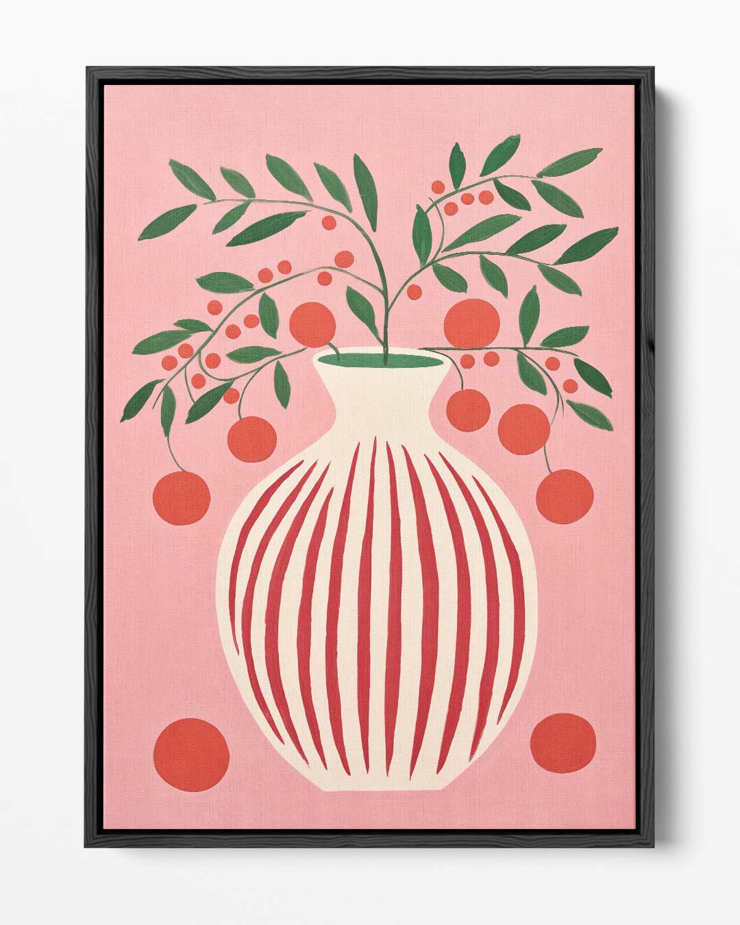 Speels Stilleven met Vaas en Bessen Kunstwerk-canvas-dibond-plexiglas-wanddecoratie-WallArtistic