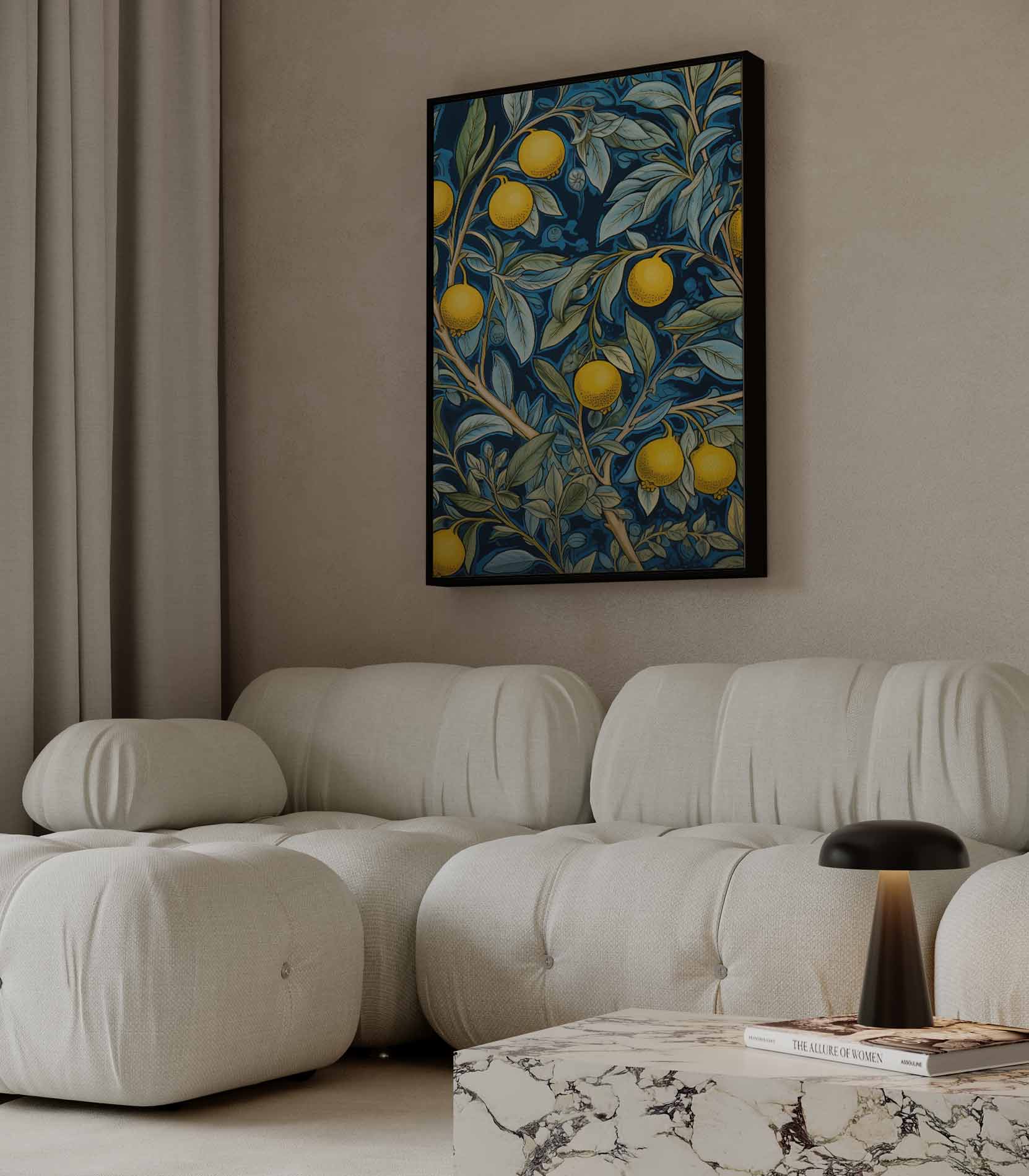 Zonnige Citroenen op Blauw Kunstwerk-canvas-dibond-plexiglas-wanddecoratie-WallArtistic