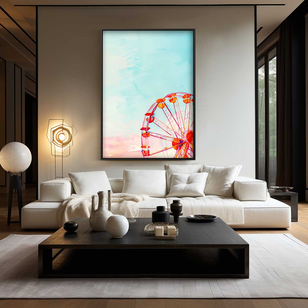 Vrolijk Reuzenrad in Pastelhemel Kunstwerk-canvas-dibond-plexiglas-wanddecoratie-WallArtistic