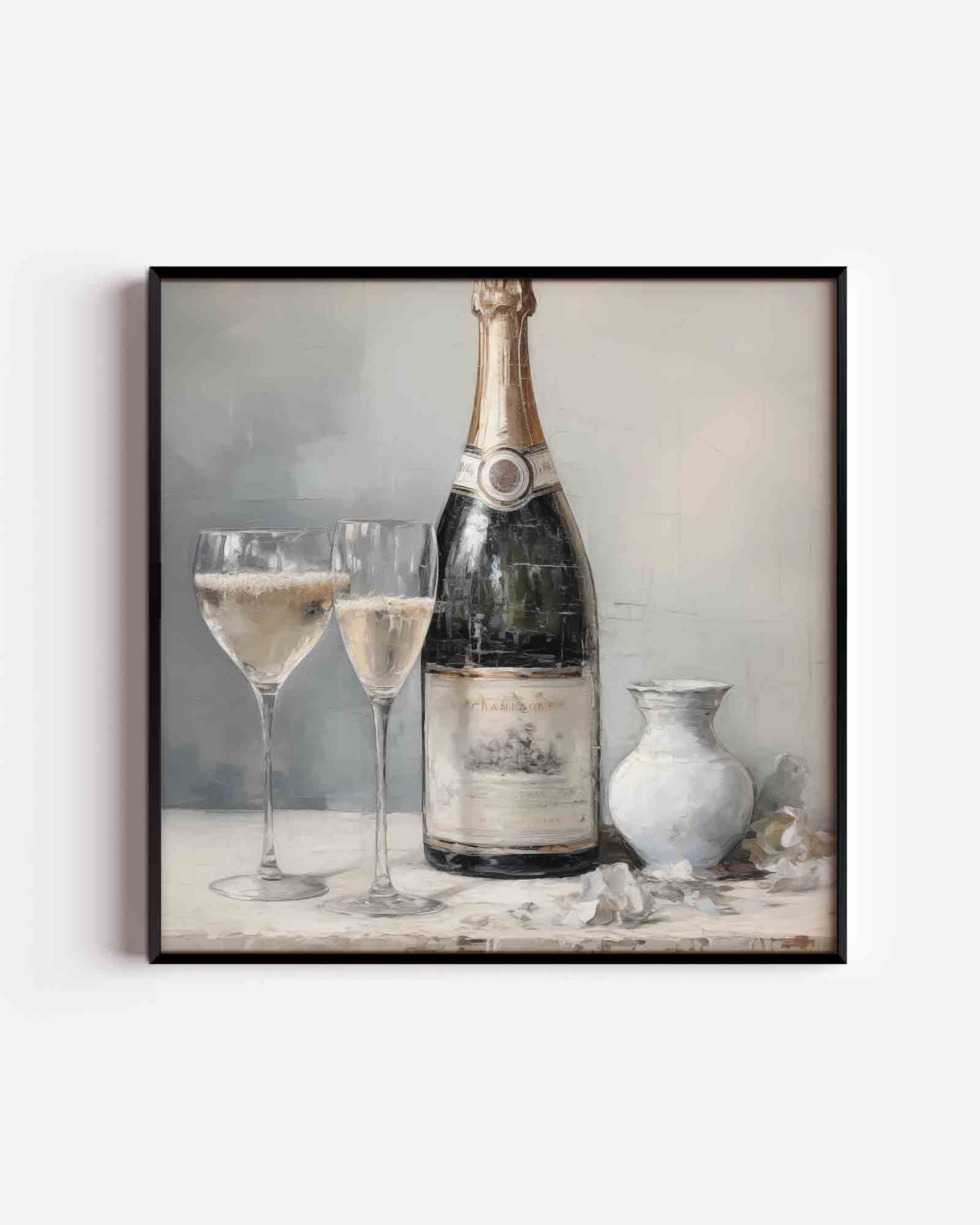 Champagnefles en glazen Poster